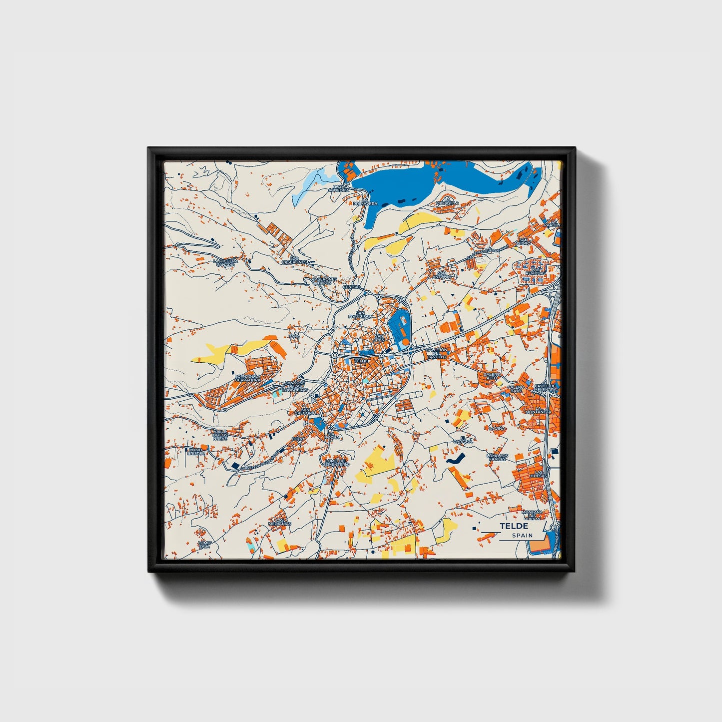 Telde Spain Colorful City Map Canvas Print • Black Framed