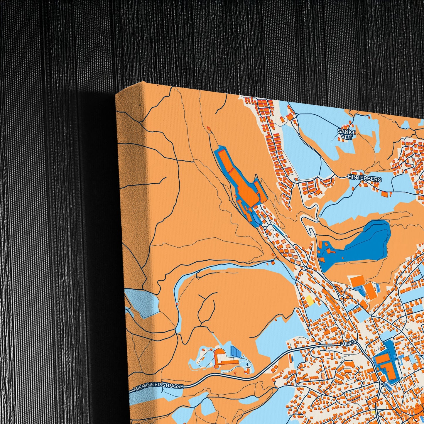 Telfs Austria Colorful City Map Canvas Print Detail