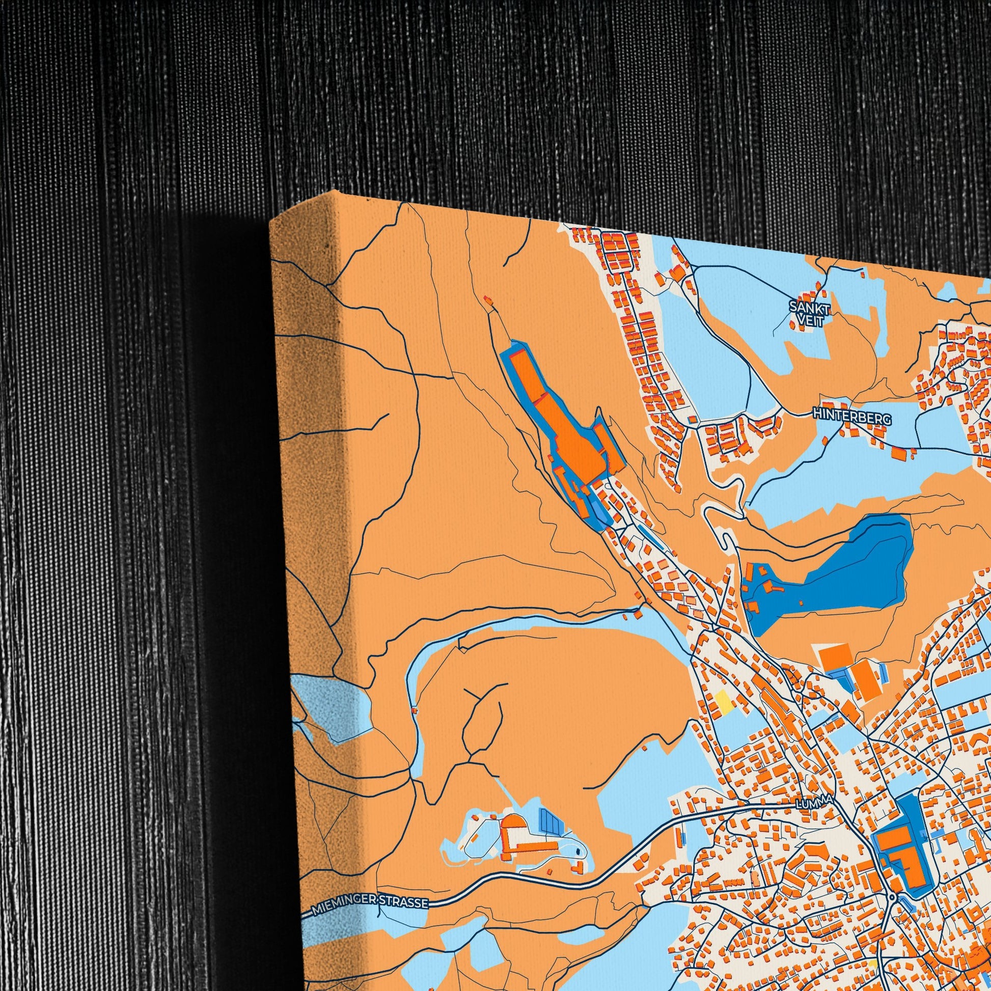 Telfs Austria Colorful City Map Canvas Print Detail