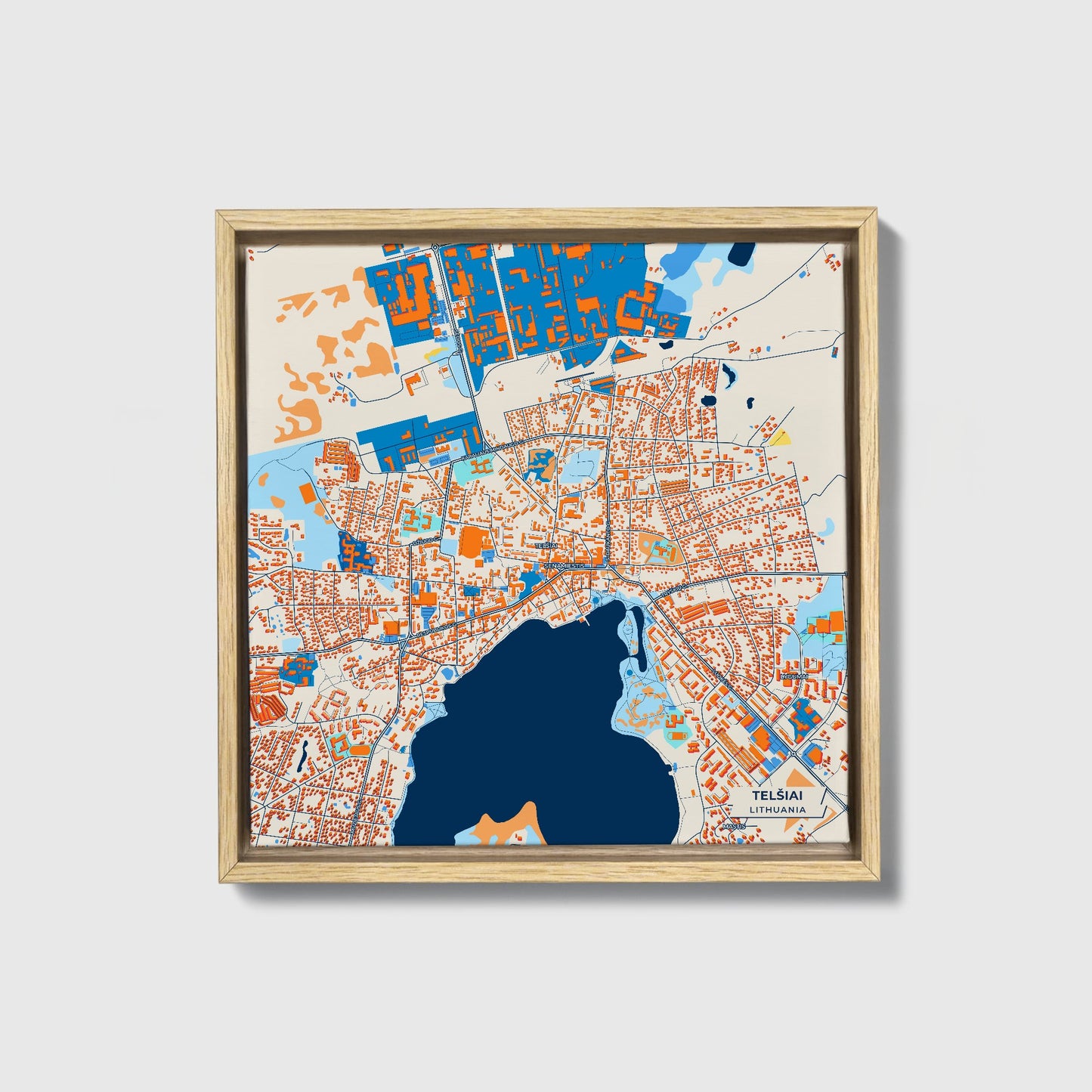 Telšiai Lithuania Colorful City Map Canvas Print • Natural Wooden Framed