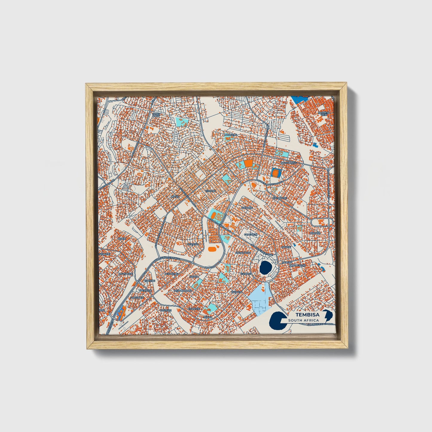Tembisa South Africa Colorful City Map Canvas Print • Natural Wooden Framed