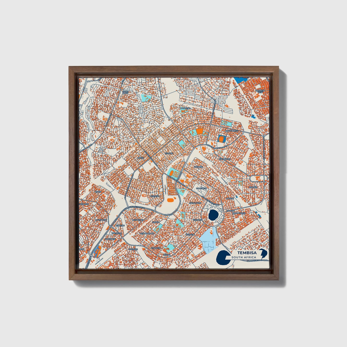 Tembisa South Africa Colorful City Map Canvas Print • Dark Wooden Framed