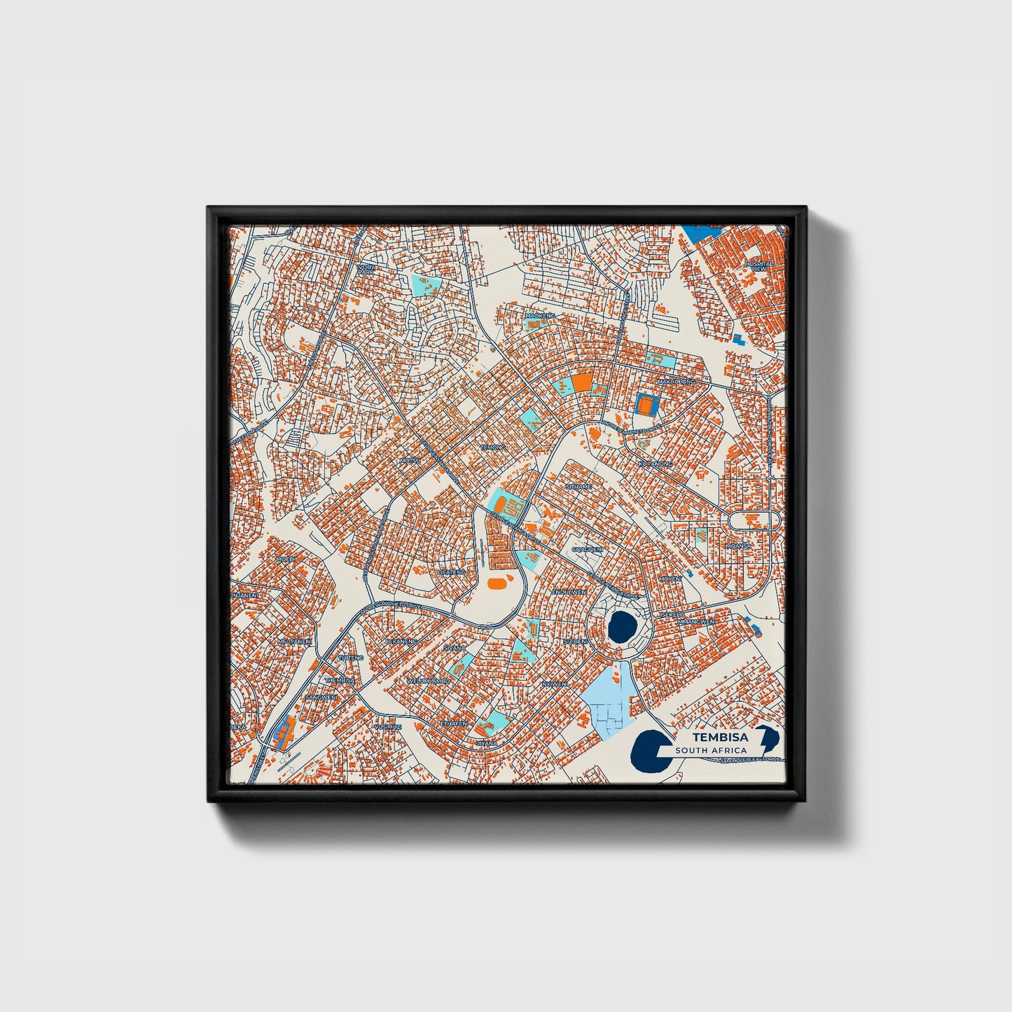 Tembisa South Africa Colorful City Map Canvas Print • Black Framed