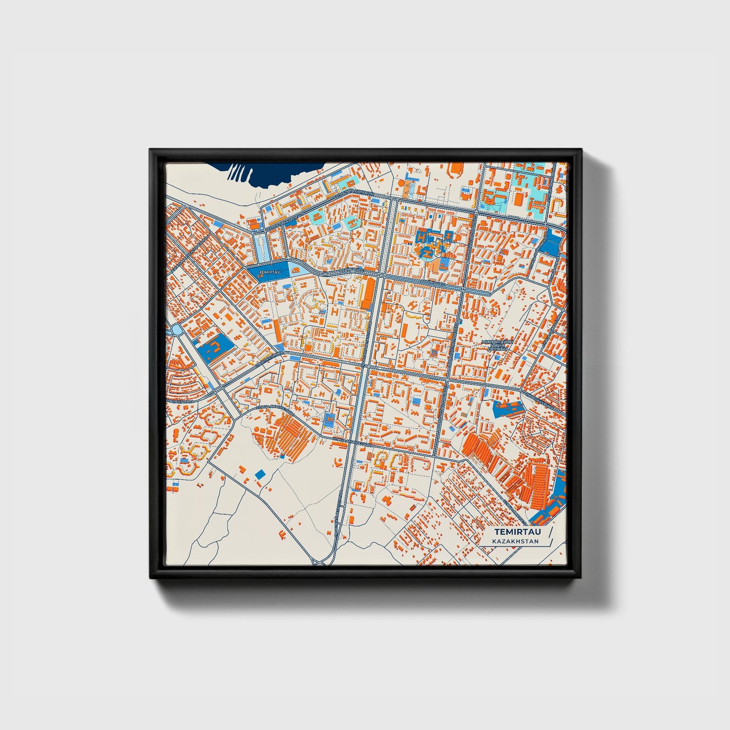 Temirtau Kazakhstan Colorful City Map Canvas Print • Black Framed