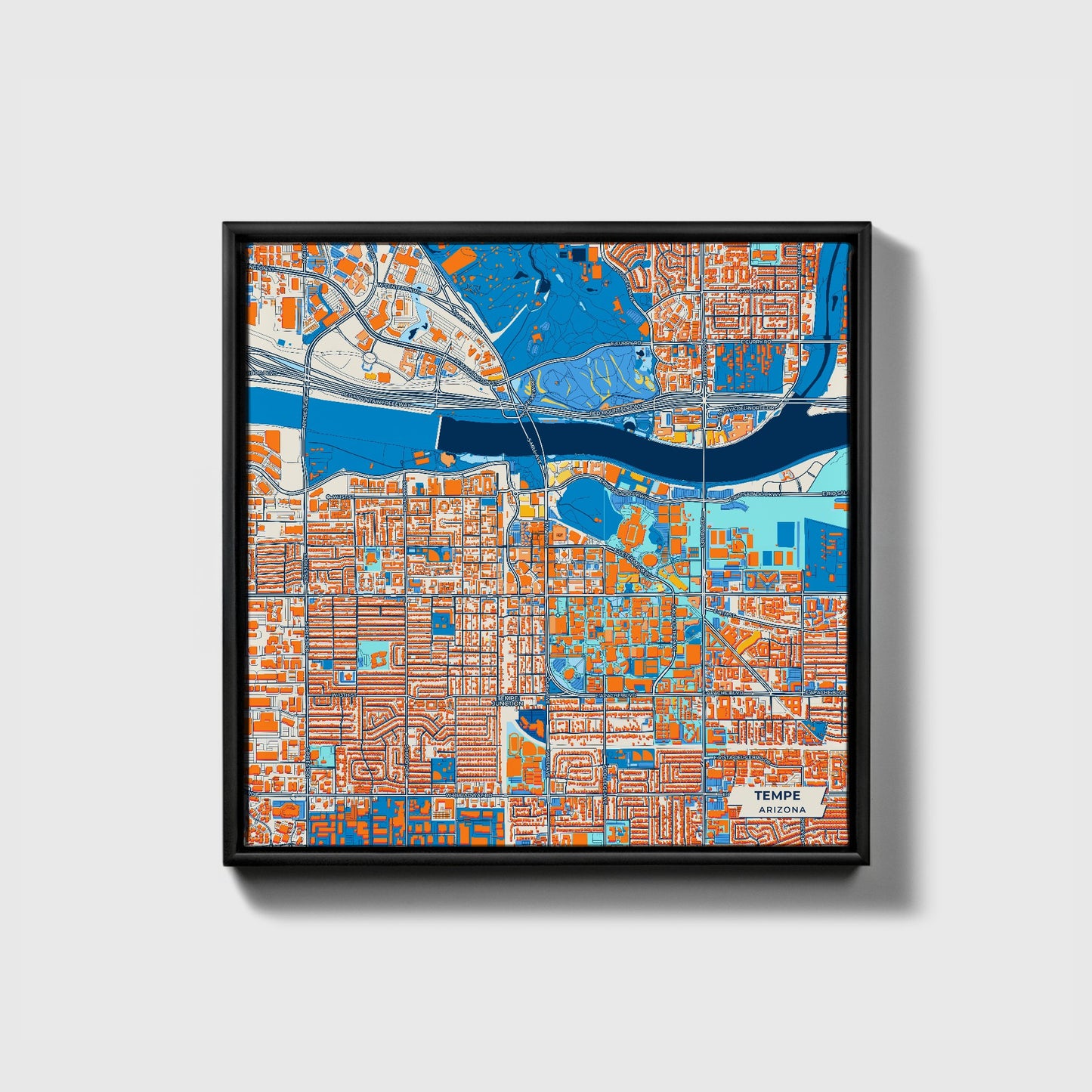 Tempe Arizona Colorful City Map Canvas Print • Black Framed