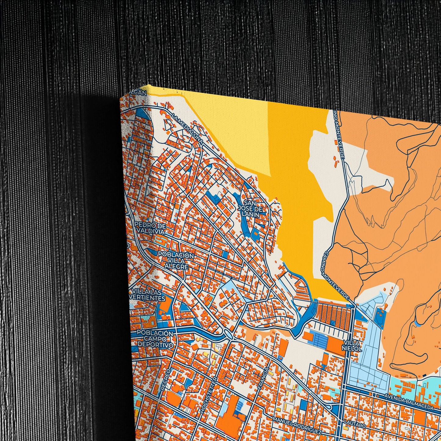 Temuco Chile Colorful City Map Canvas Print Detail
