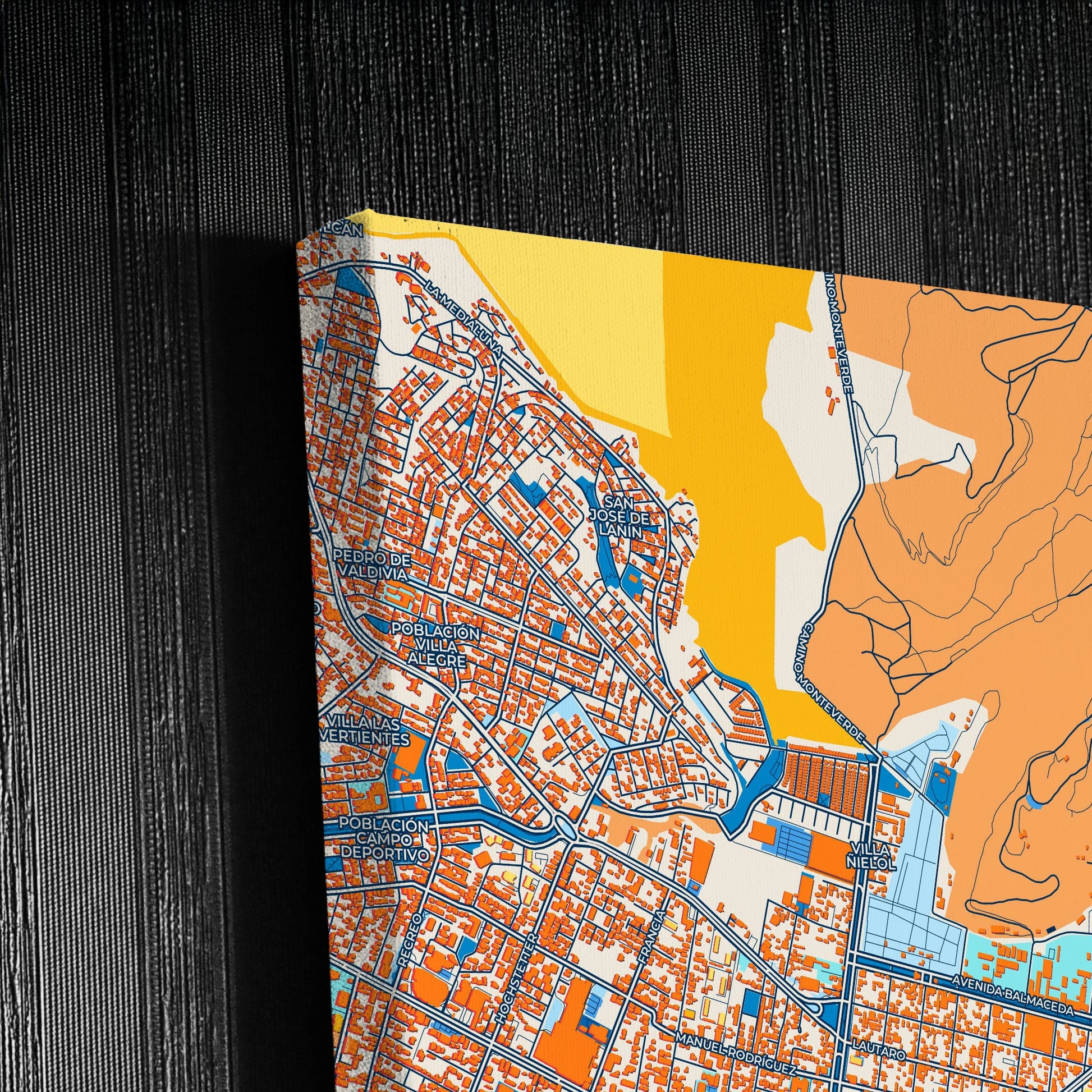 Temuco Chile Colorful City Map Canvas Print Detail