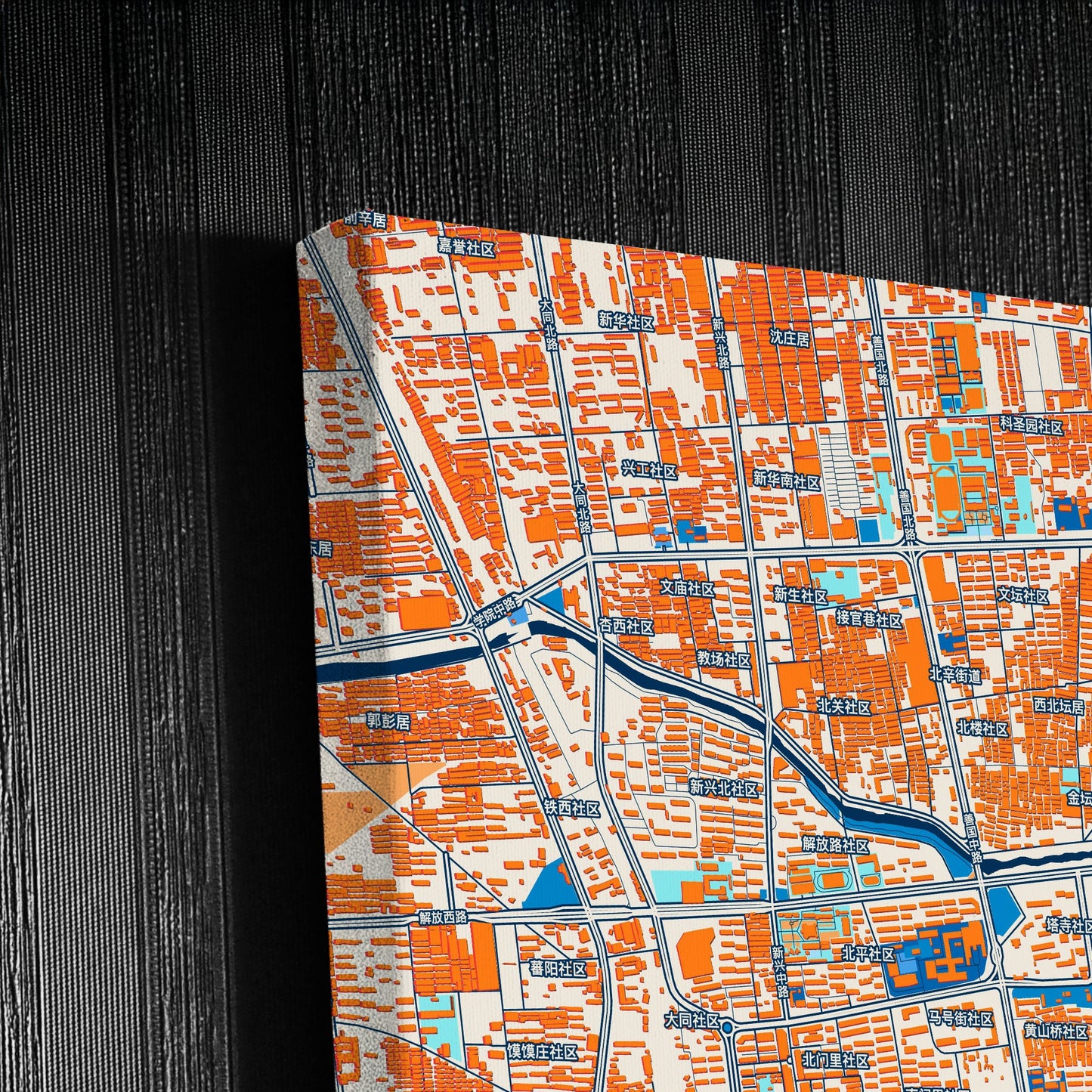 Tengzhou China Colorful City Map Canvas Print Detail