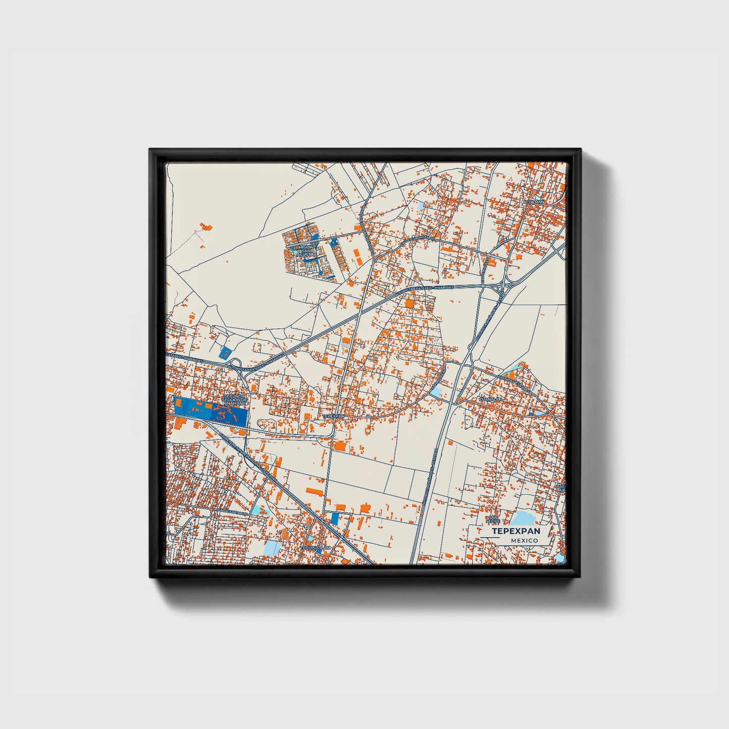Tepexpan Mexico Colorful City Map Canvas Print • Black Framed