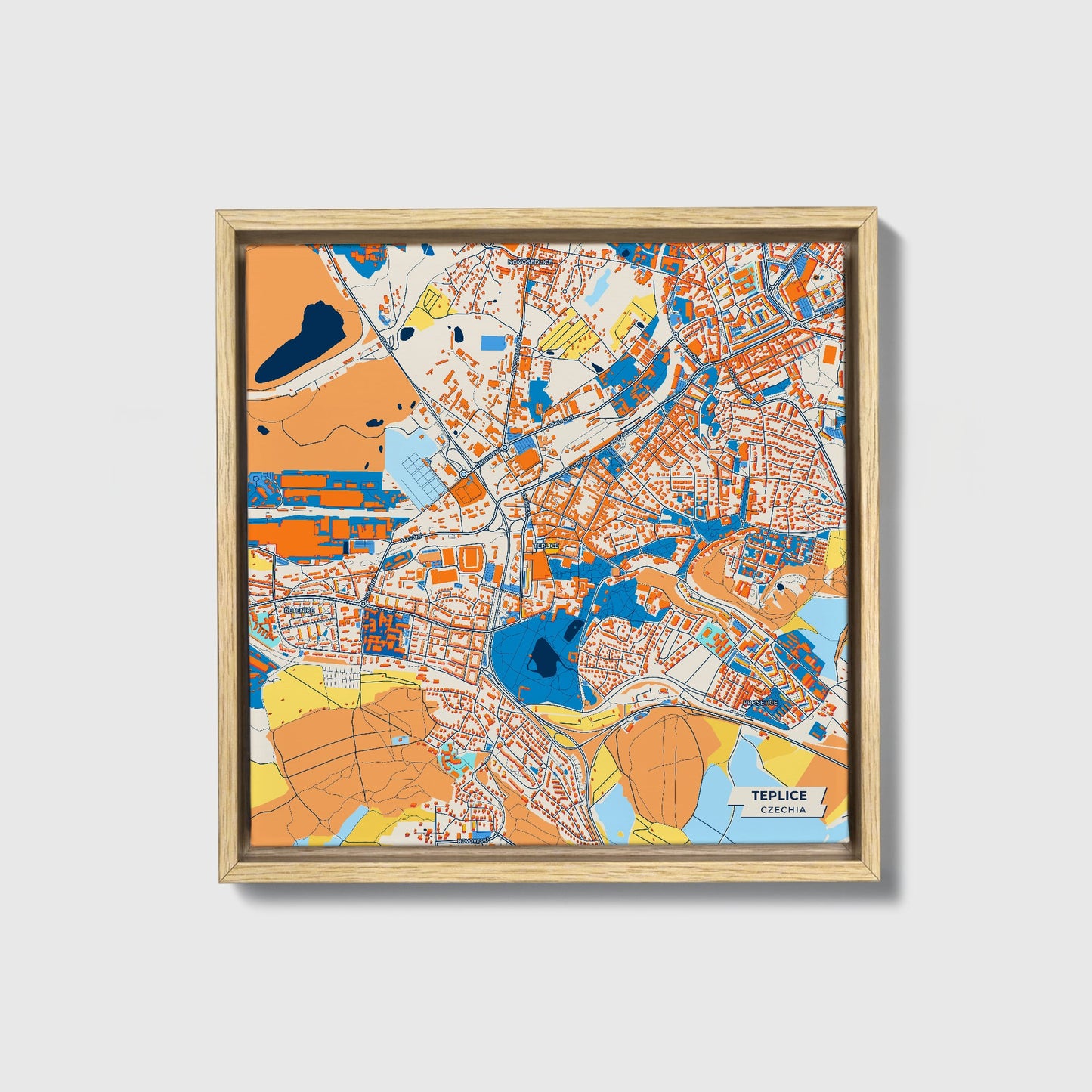 Teplice Czechia Colorful City Map Canvas Print • Natural Wooden Framed