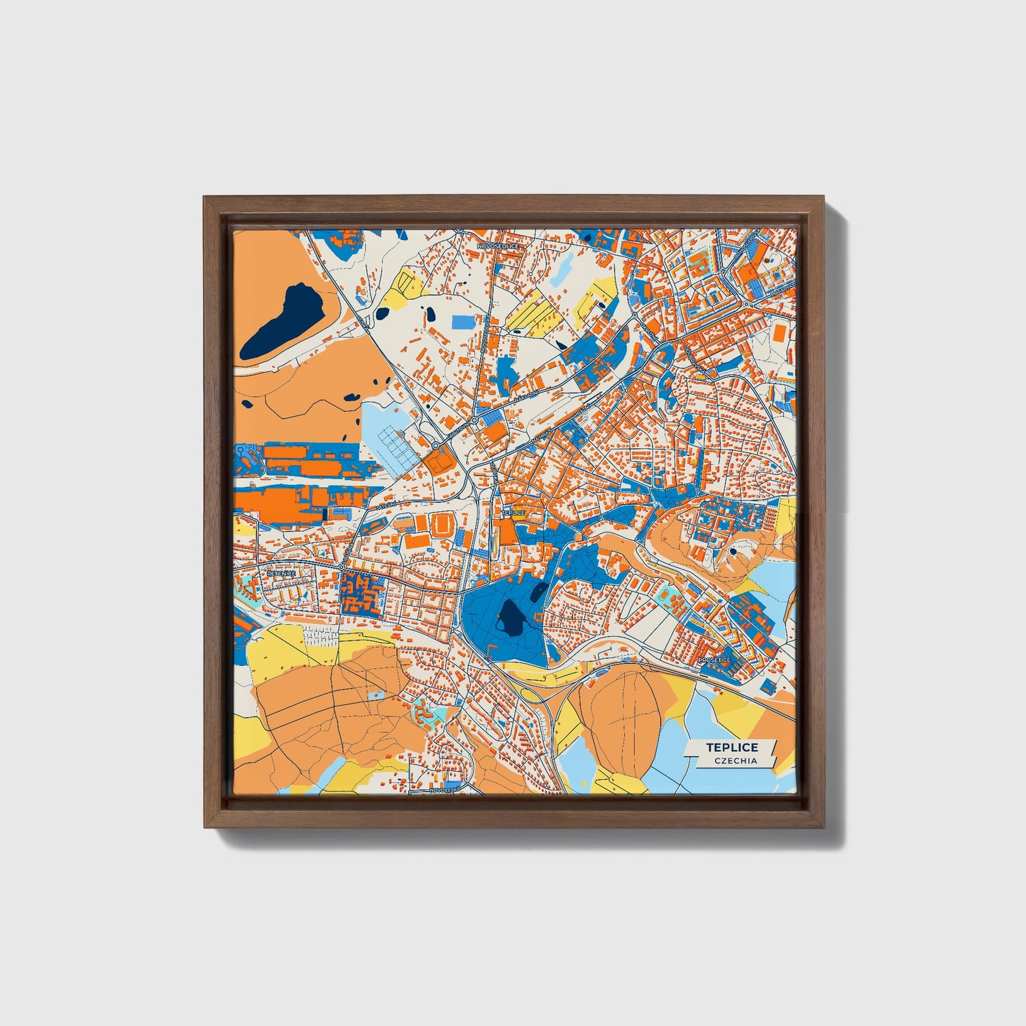 Teplice Czechia Colorful City Map Canvas Print • Dark Wooden Framed