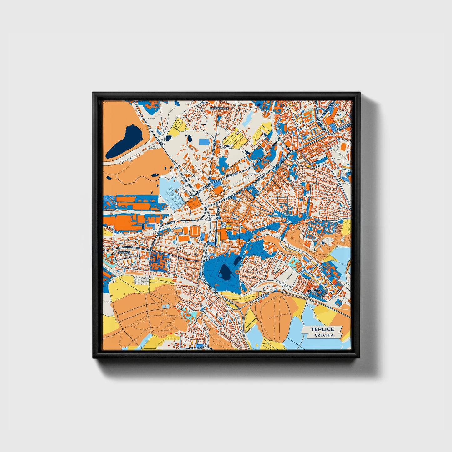 Teplice Czechia Colorful City Map Canvas Print • Black Framed