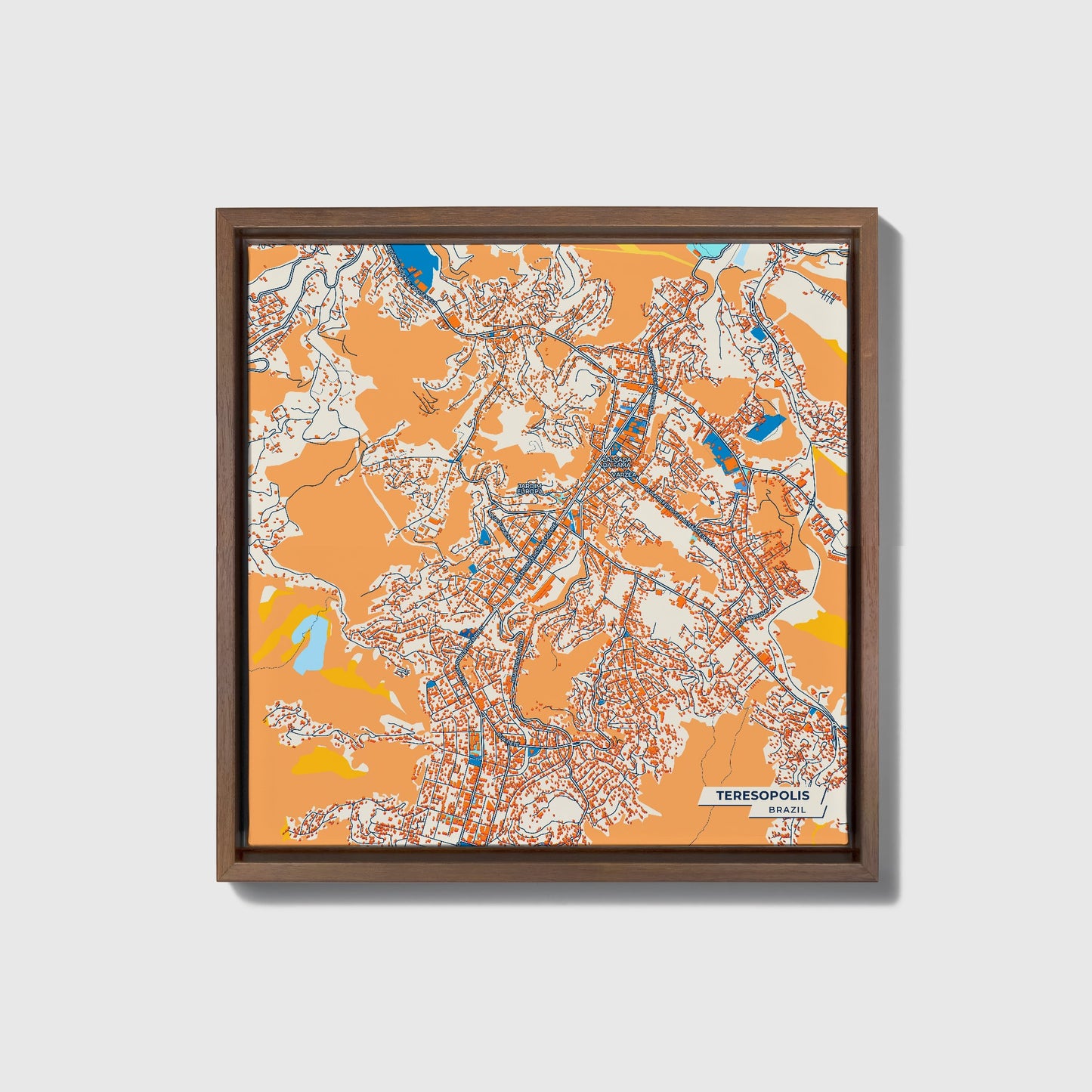 Teresopolis Brazil Colorful City Map Canvas Print • Dark Wooden Framed
