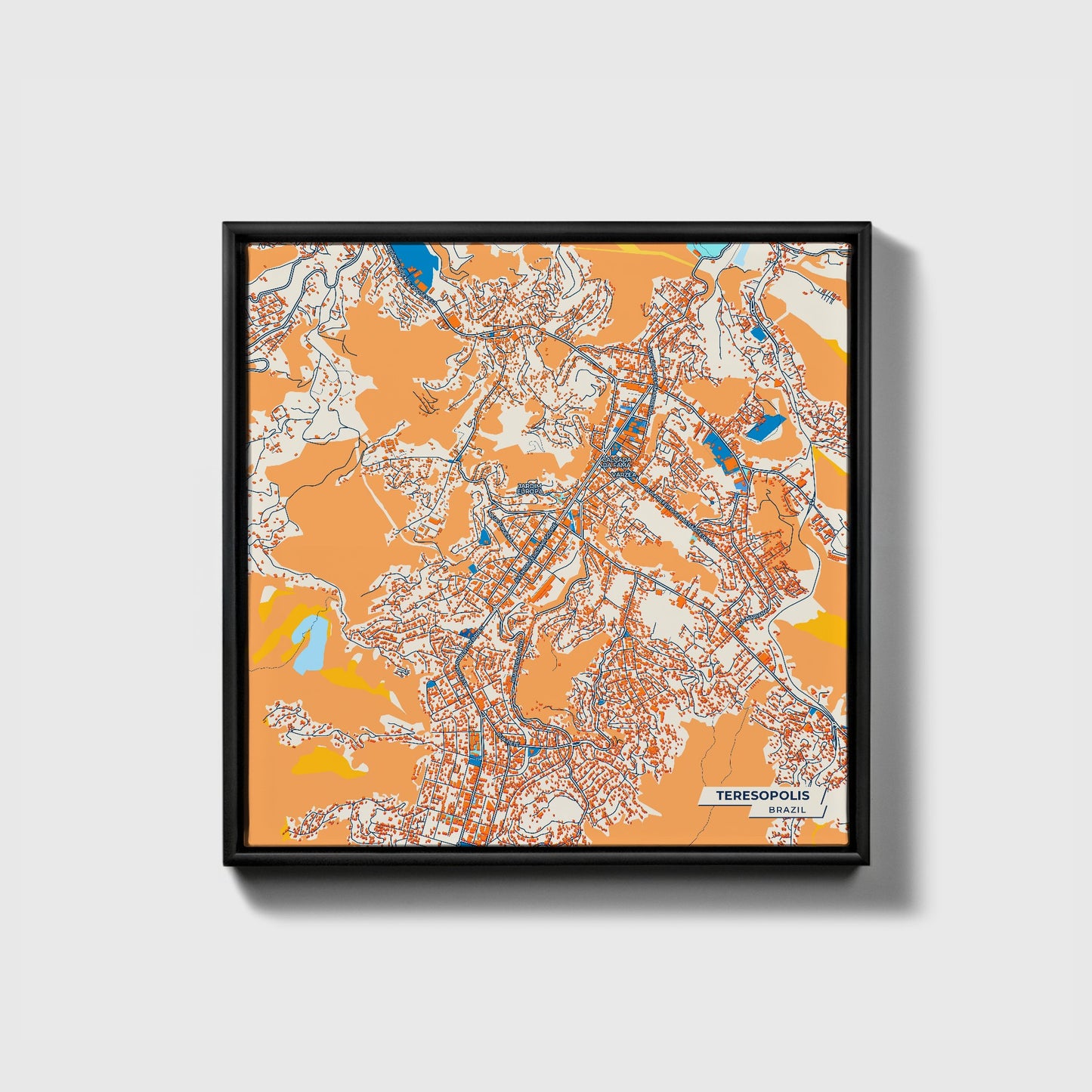 Teresopolis Brazil Colorful City Map Canvas Print • Black Framed