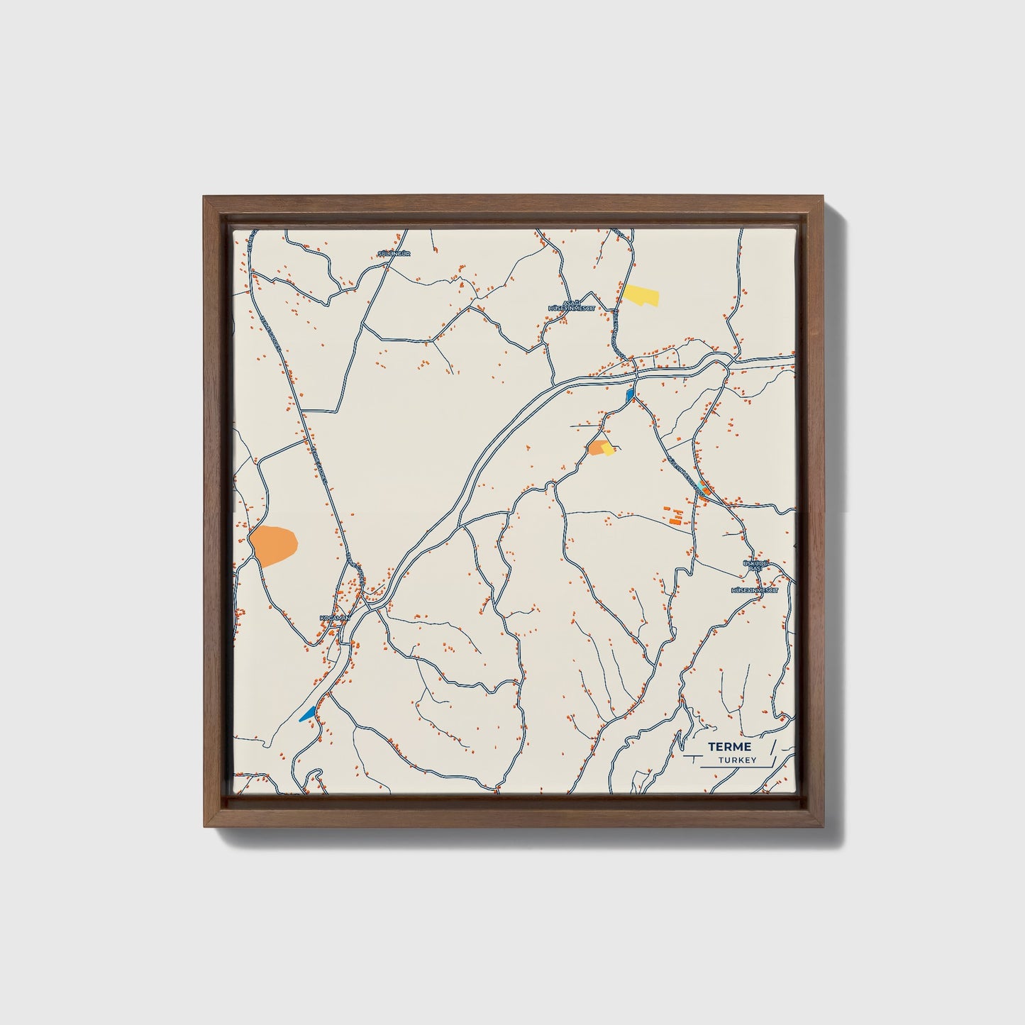 Terme Turkey Colorful City Map Canvas Print • Dark Wooden Framed