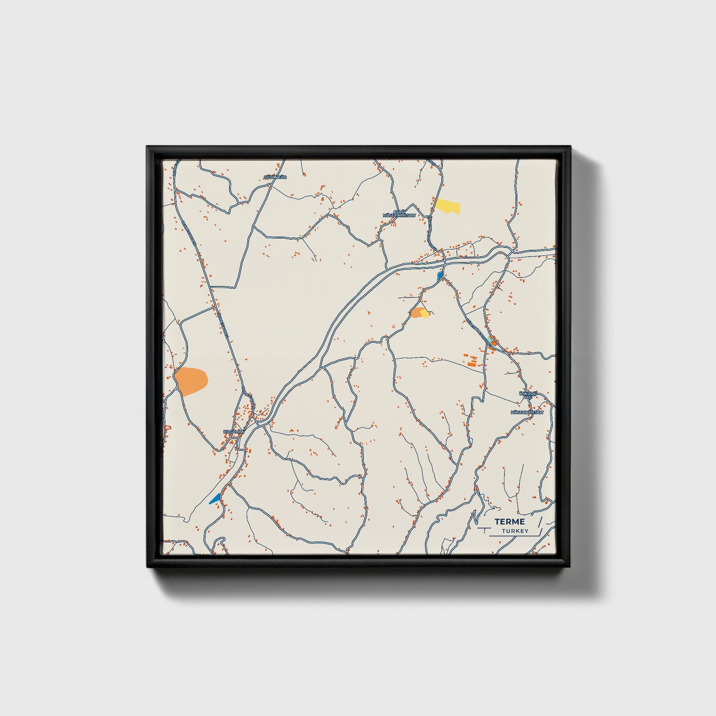 Terme Turkey Colorful City Map Canvas Print • Black Framed