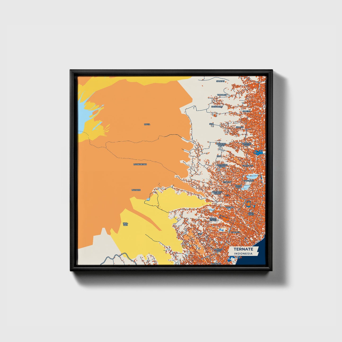 Ternate Indonesia Colorful City Map Canvas Print • Black Framed