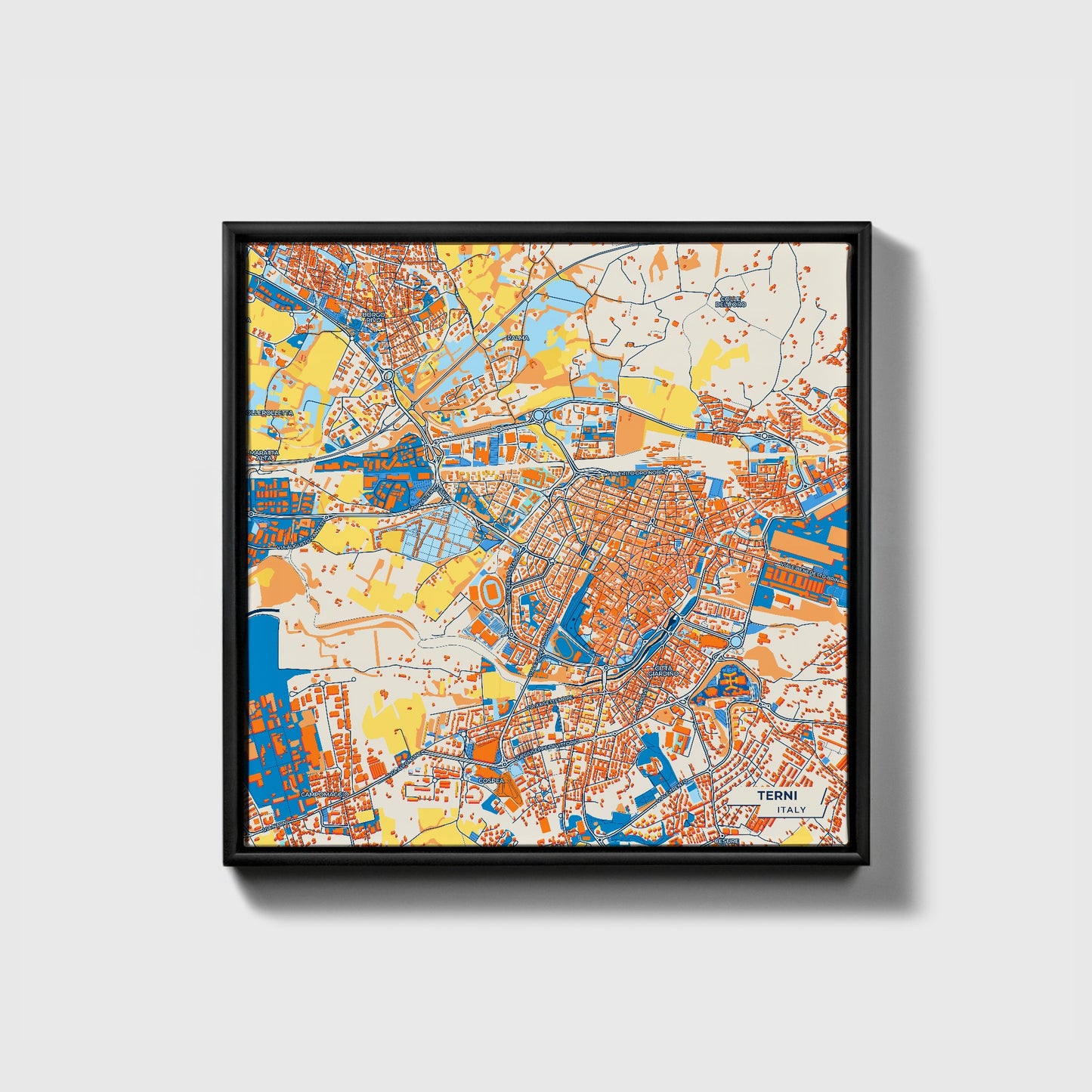 Terni Italy Colorful City Map Canvas Print • Black Framed