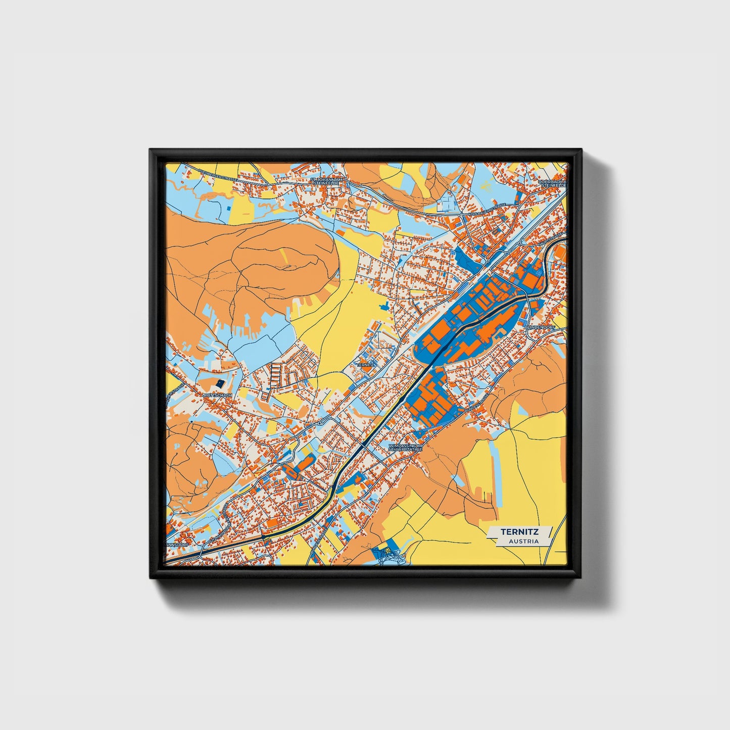 Ternitz Austria Colorful City Map Canvas Print • Black Framed