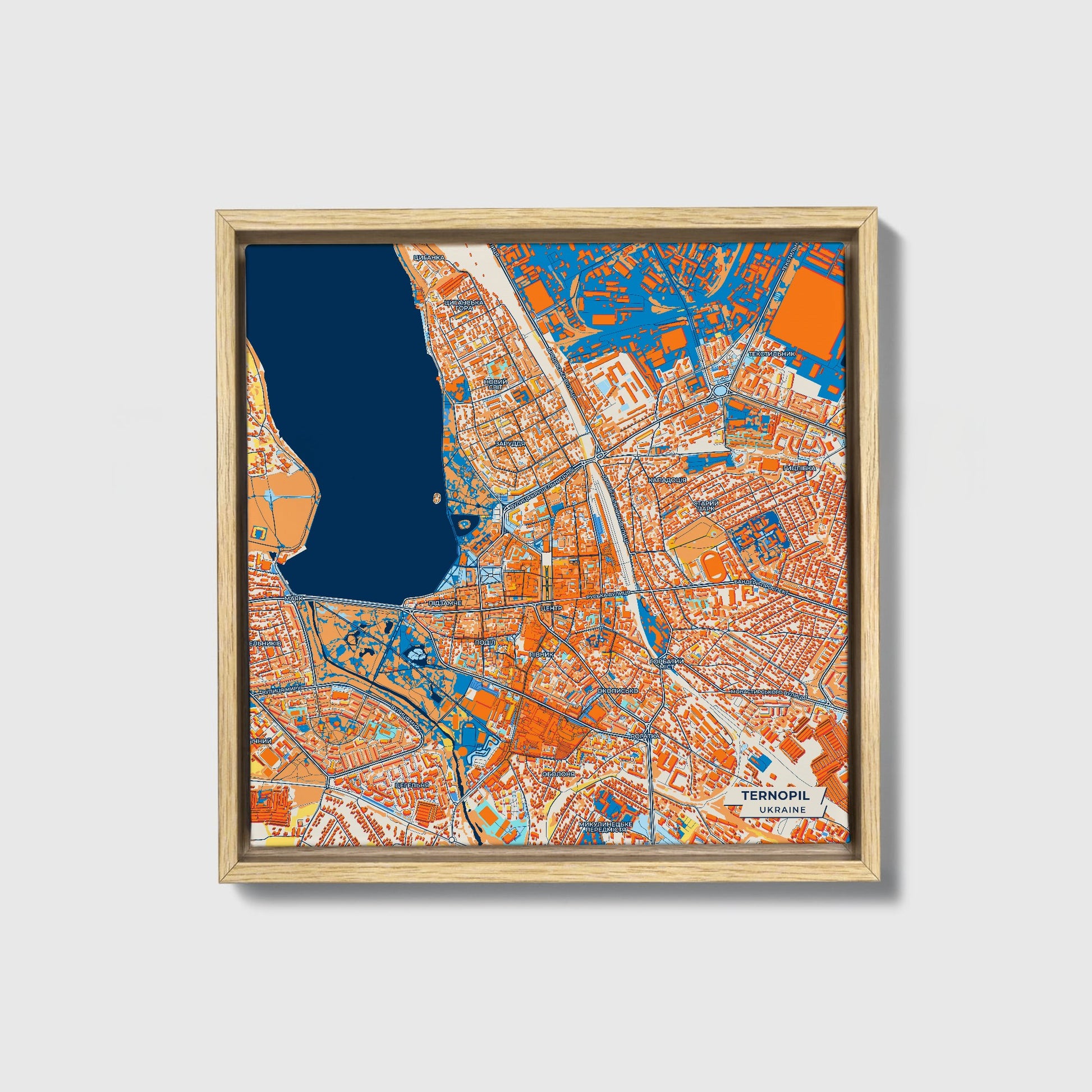 Тернопіл Ukraine Colorful City Map Canvas Print • Natural Wooden Framed