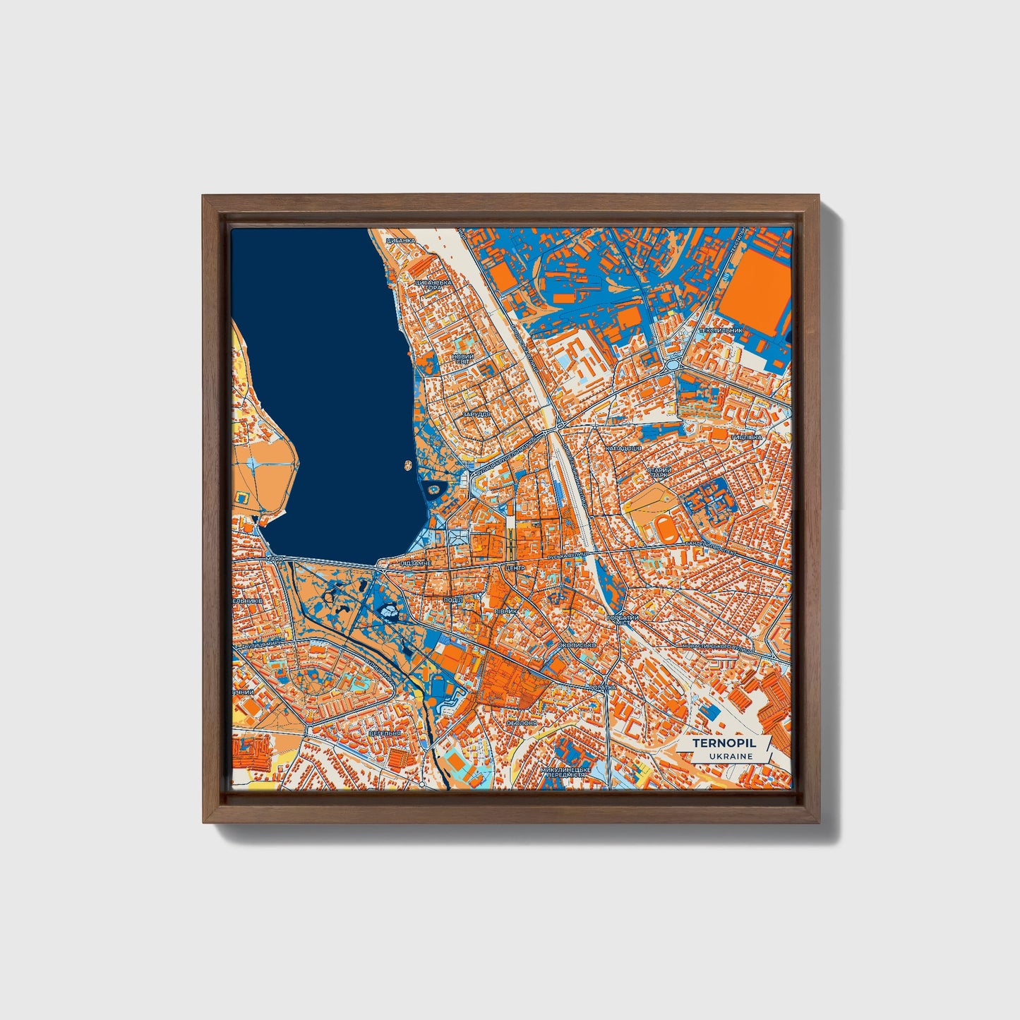 Тернопіл Ukraine Colorful City Map Canvas Print • Dark Wooden Framed