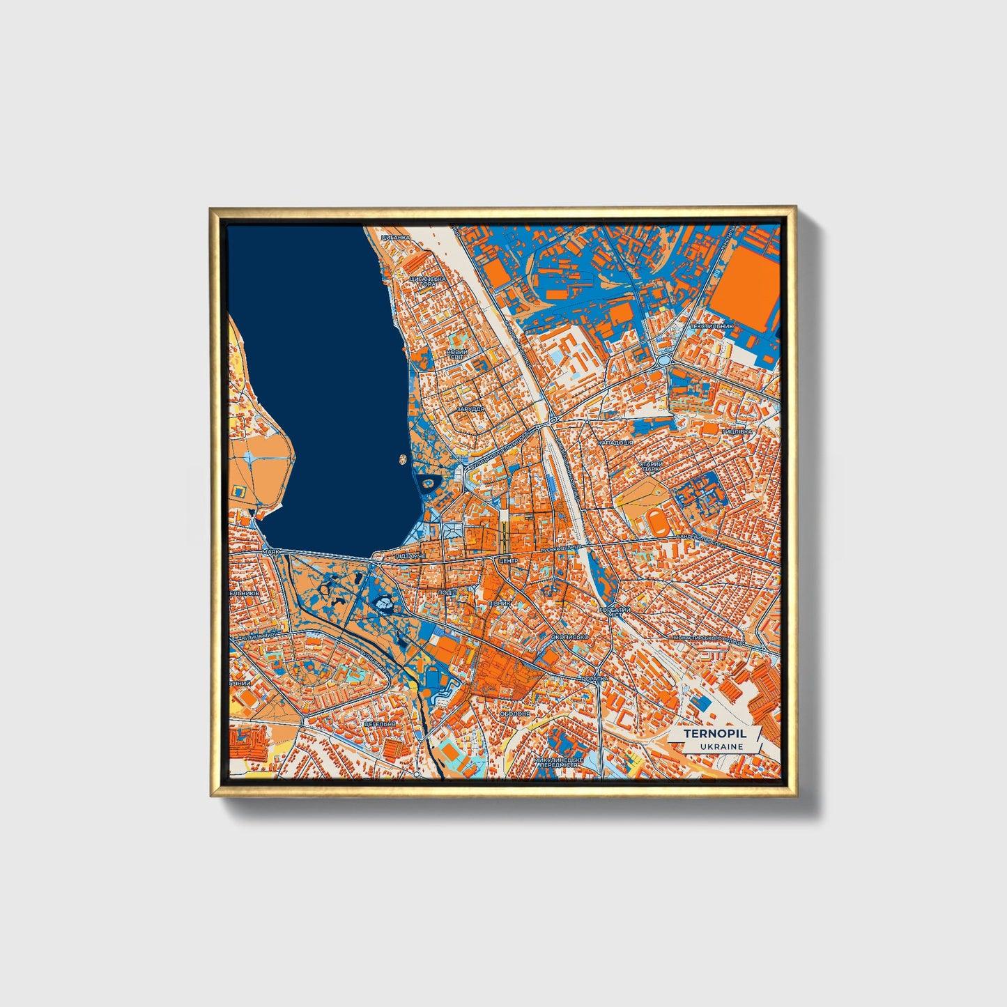 Тернопіл Ukraine Colorful City Map Canvas Print • Gold Framed