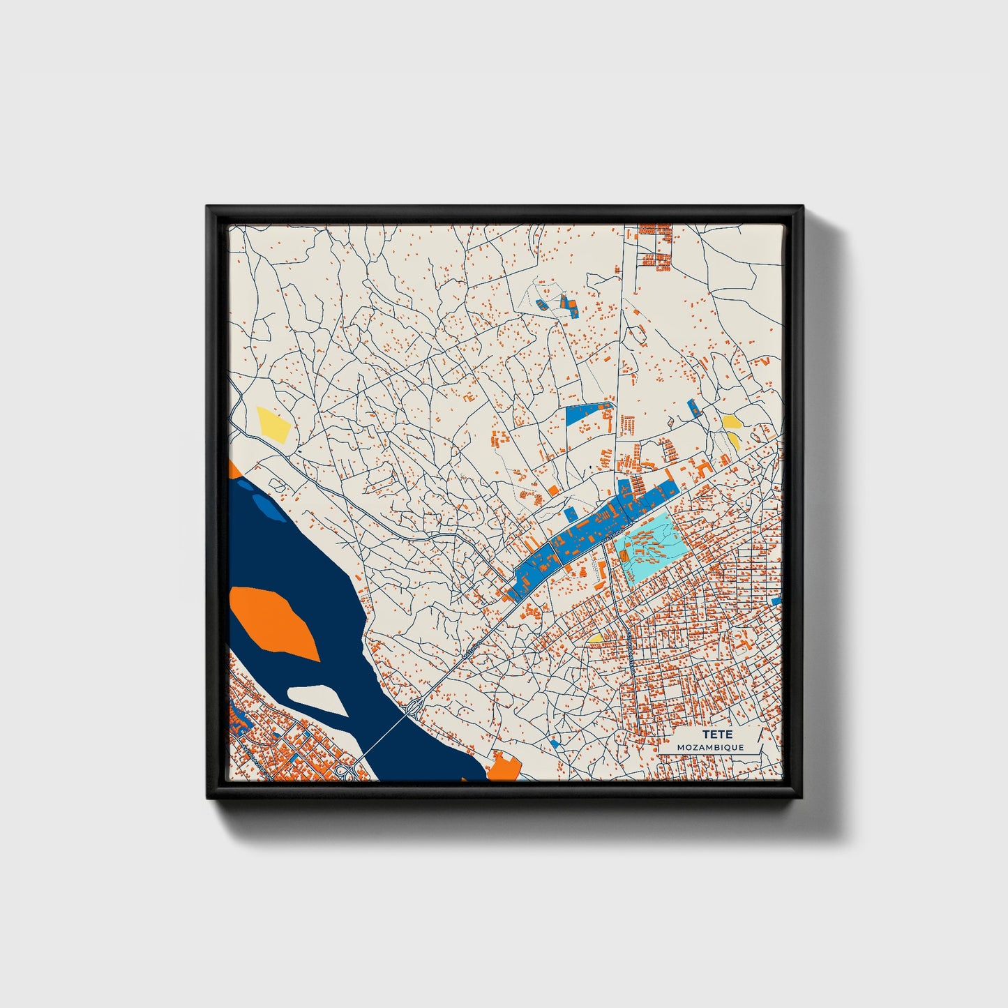 Tete Mozambique Colorful City Map Canvas Print • Black Framed