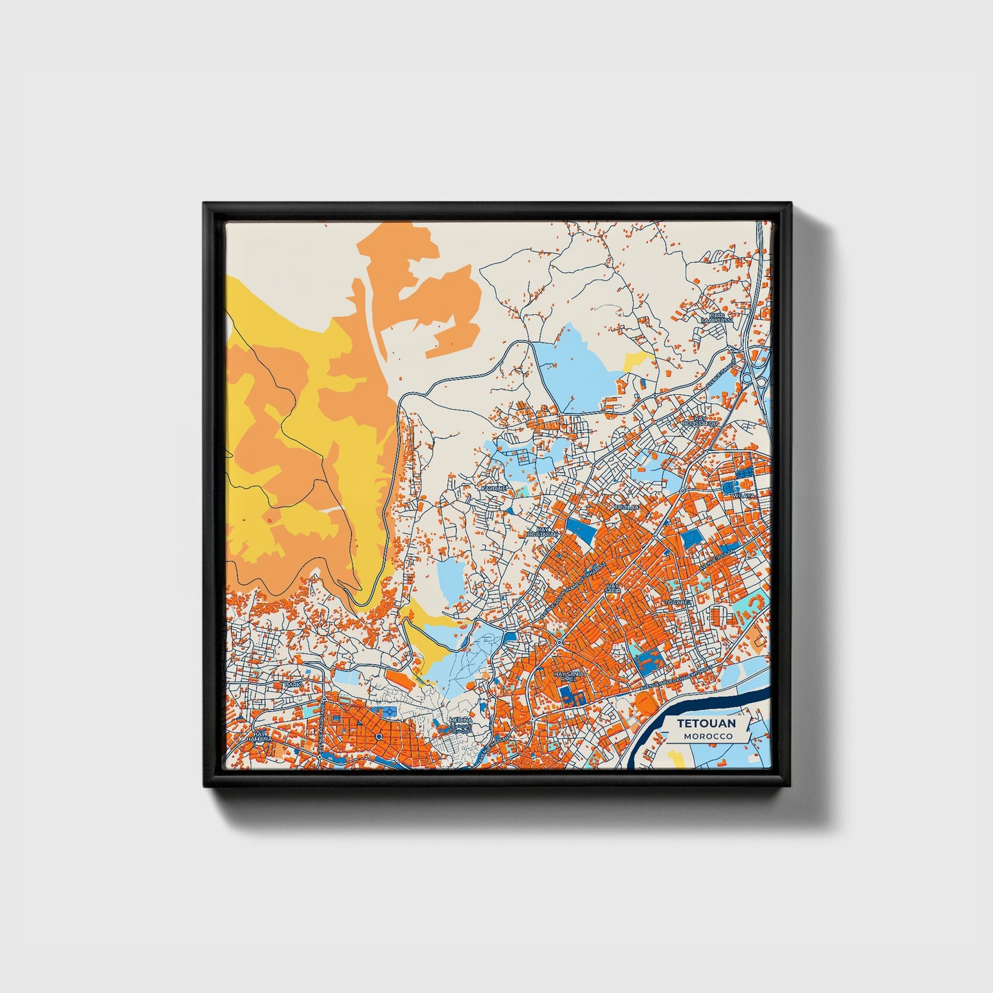 Tetouan Morocco Colorful City Map Canvas Print • Black Framed