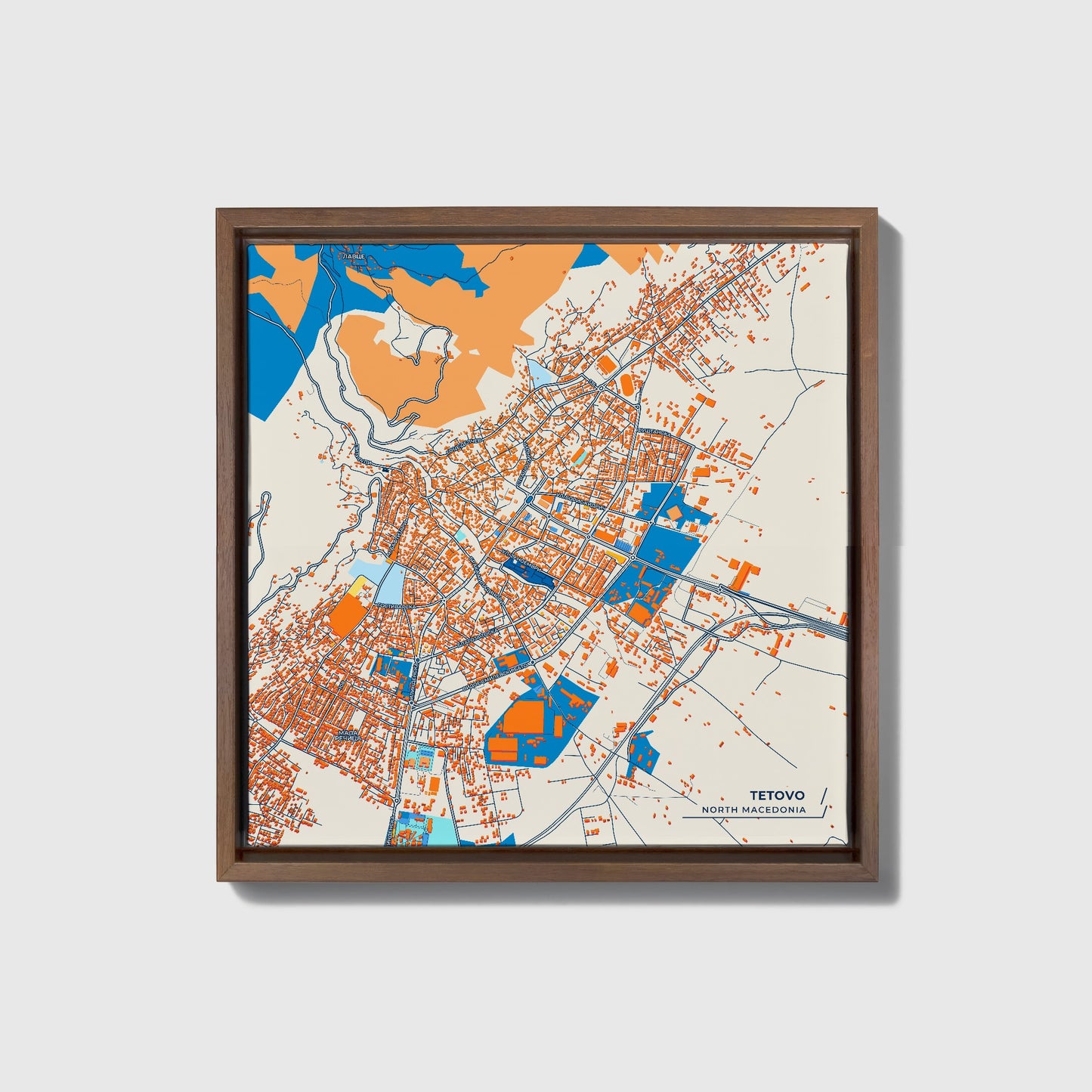 Tetovo North Macedonia Colorful City Map Canvas Print • Dark Wooden Framed