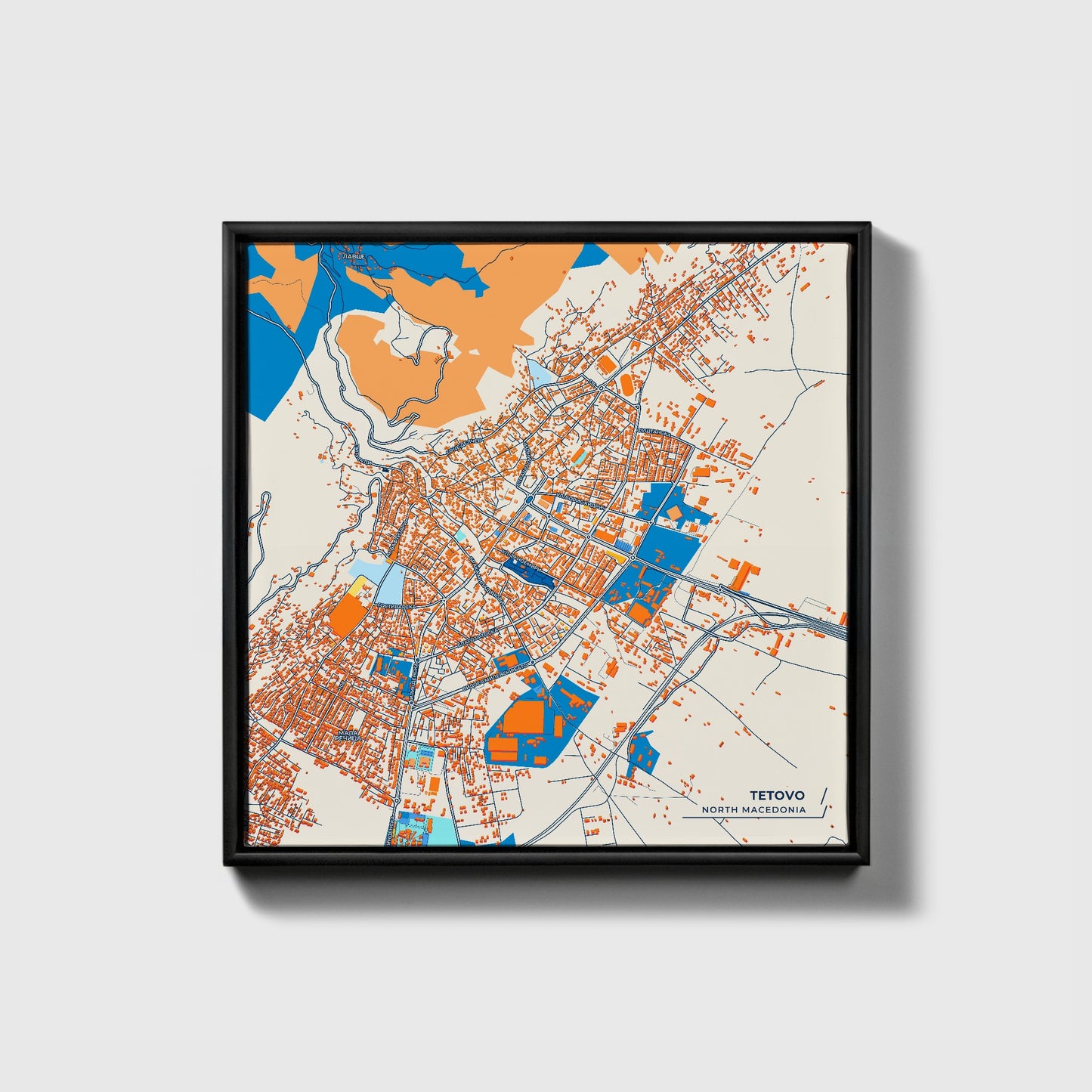 Tetovo North Macedonia Colorful City Map Canvas Print • Black Framed