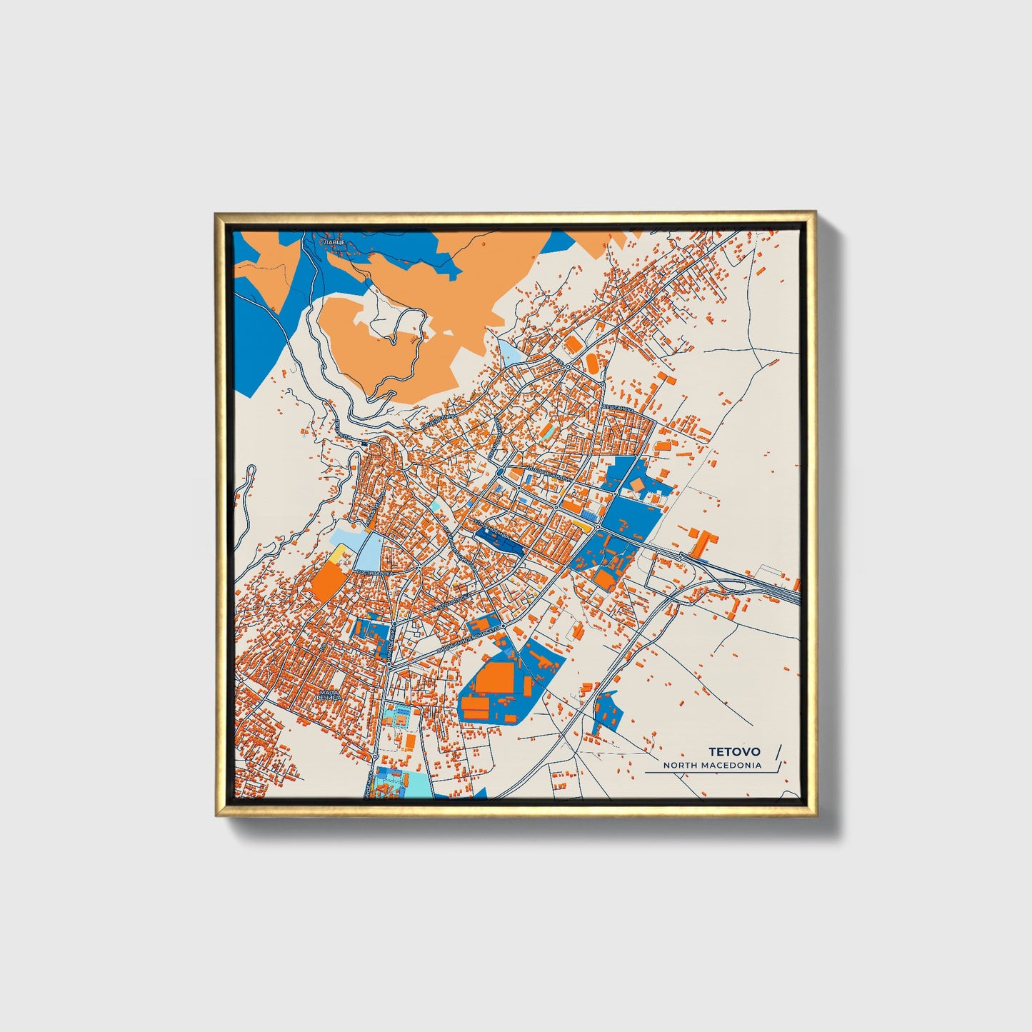 Tetovo North Macedonia Colorful City Map Canvas Print • Gold Framed
