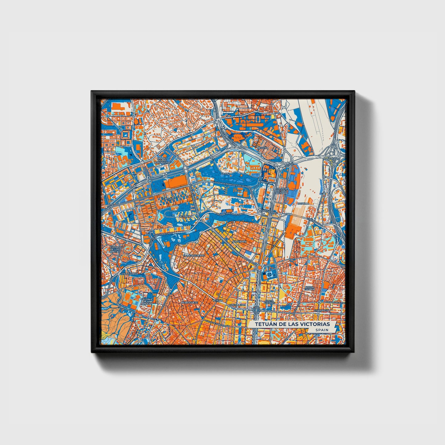 Tetuán De Las Victorias Spain Colorful City Map Canvas Print • Black Framed