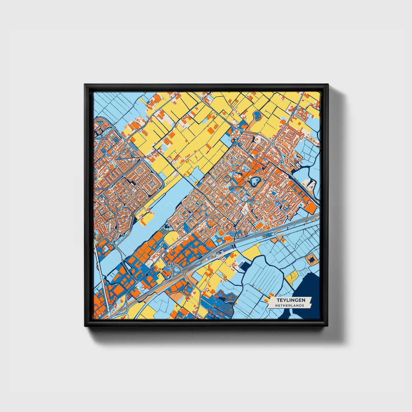 Teylingen Netherlands Colorful City Map Canvas Print • Black Framed