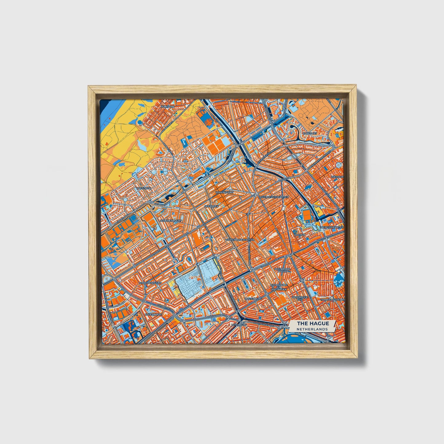 Den Haag Netherlands Colorful City Map Canvas Print • Natural Wooden Framed