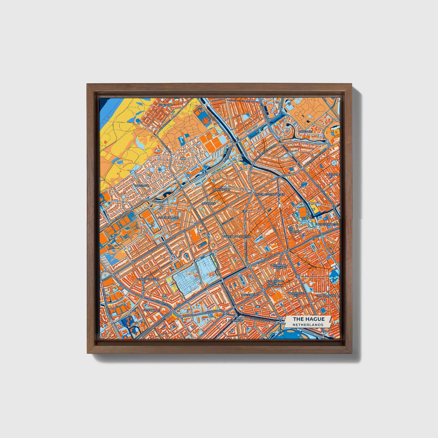 Den Haag Netherlands Colorful City Map Canvas Print • Dark Wooden Framed