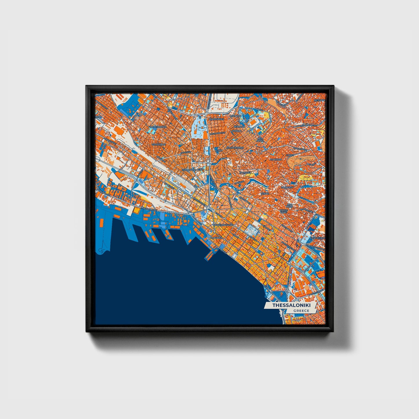Θεσσαλονικη Greece Colorful City Map Canvas Print • Black Framed