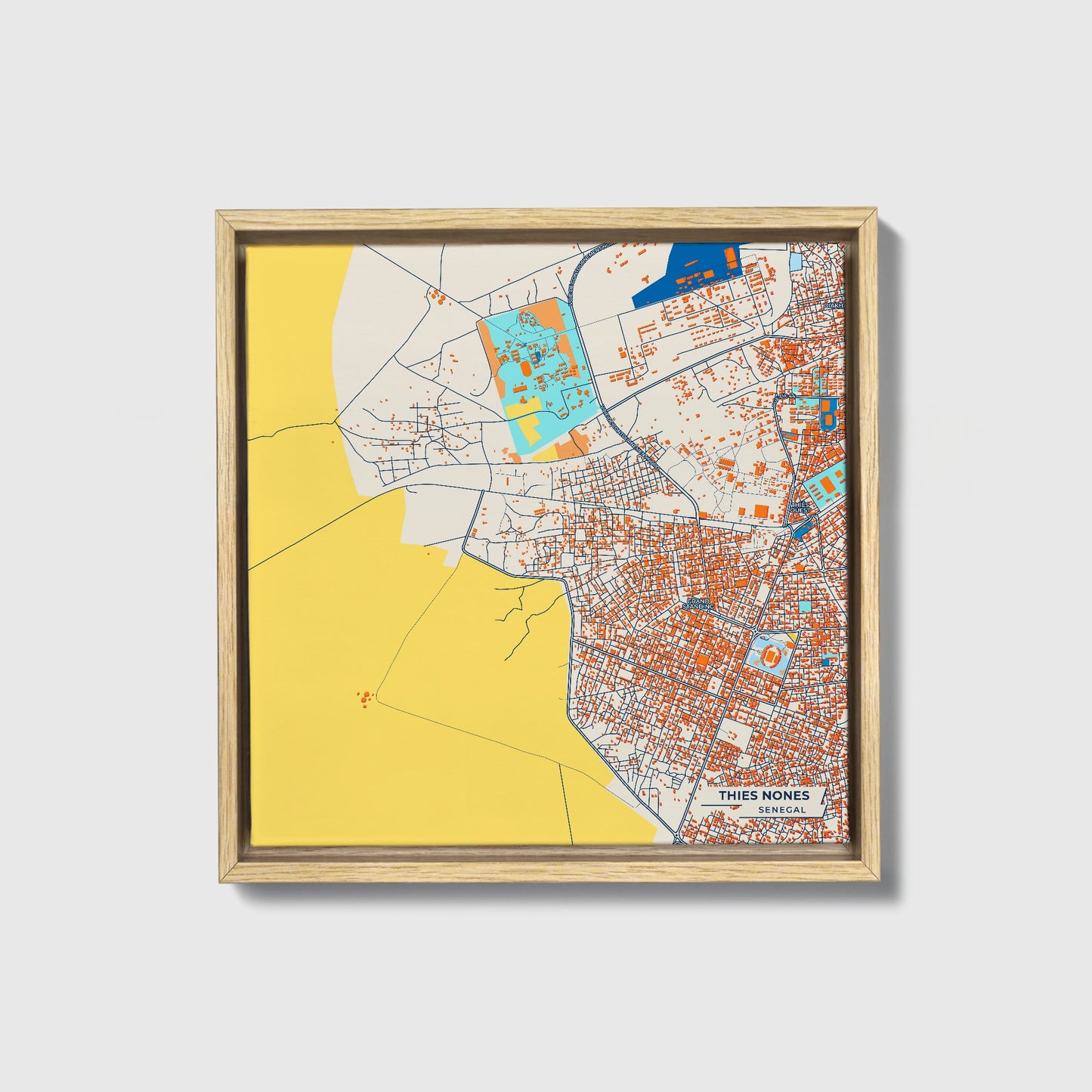 Thies Nones Senegal Colorful City Map Canvas Print • Natural Wooden Framed