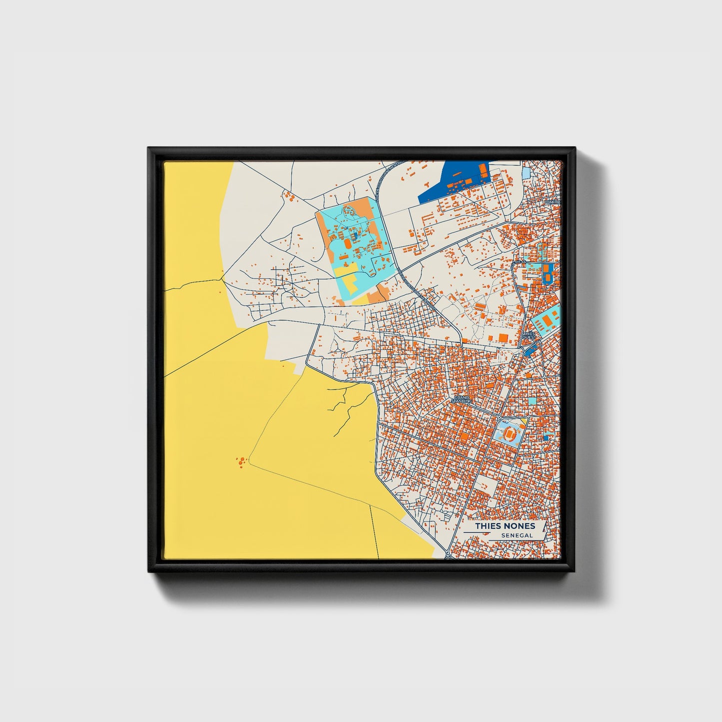 Thies Nones Senegal Colorful City Map Canvas Print • Black Framed