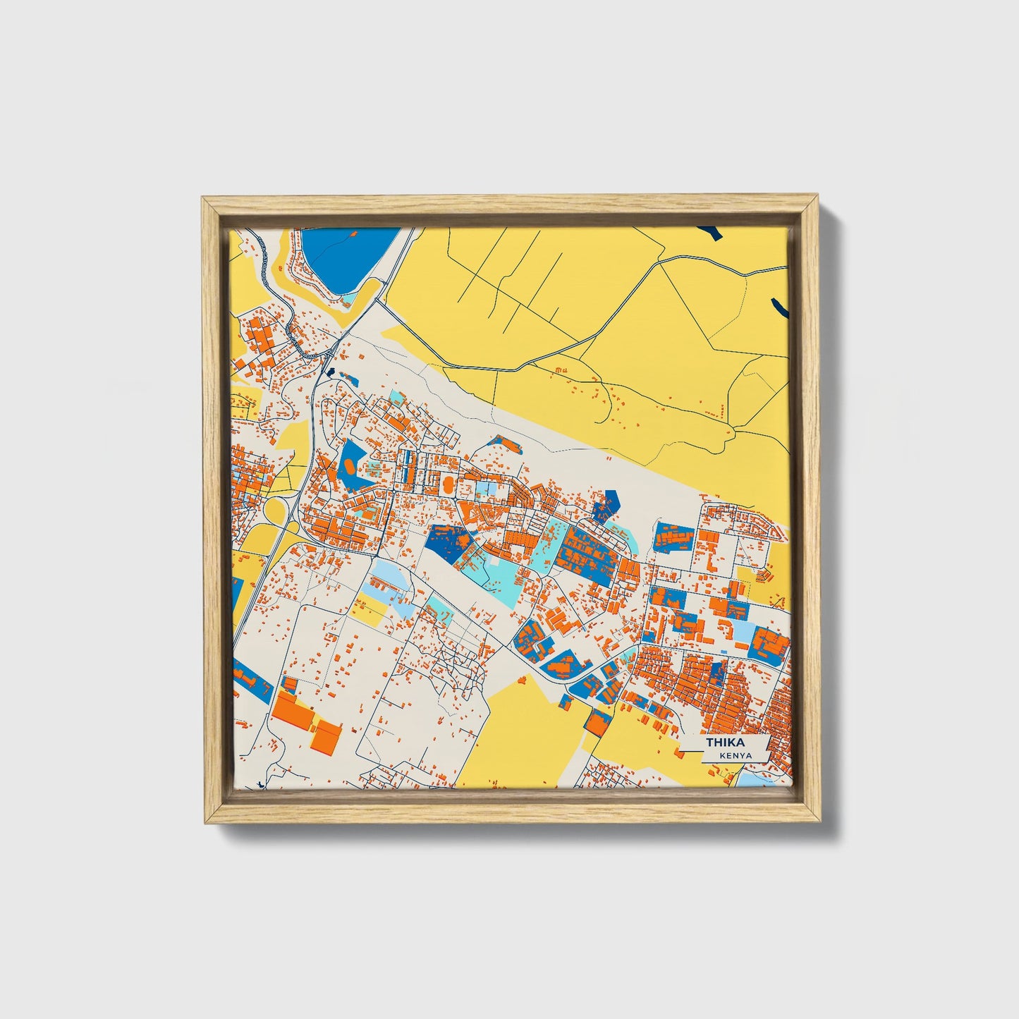 Thika Kenya Colorful City Map Canvas Print • Natural Wooden Framed
