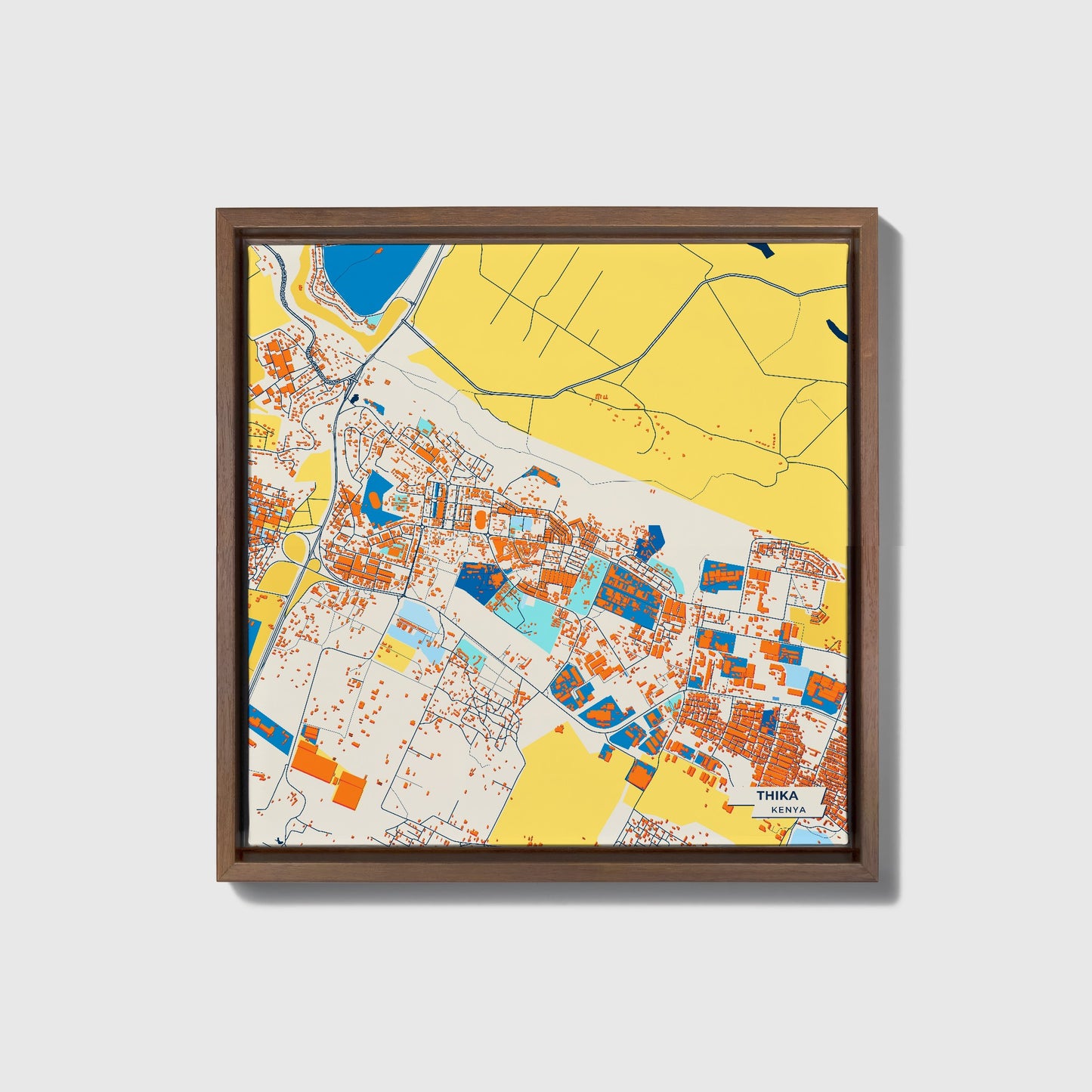 Thika Kenya Colorful City Map Canvas Print • Dark Wooden Framed