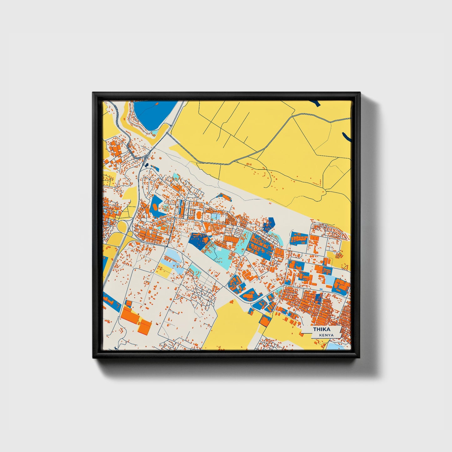 Thika Kenya Colorful City Map Canvas Print • Black Framed