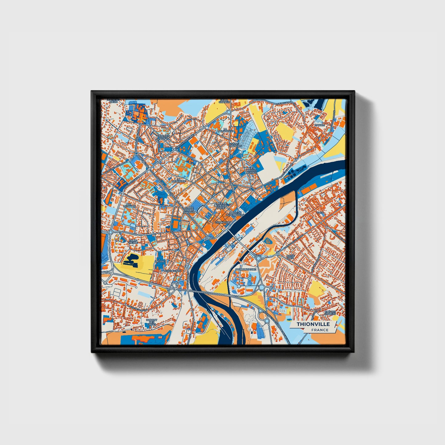 Thionville France Colorful City Map Canvas Print • Black Framed