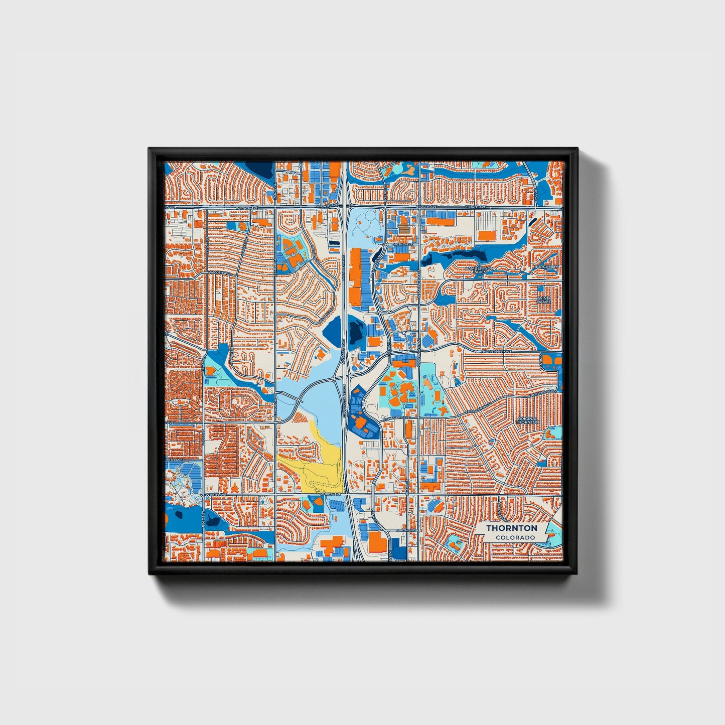 Thornton Colorado Colorful City Map Canvas Print • Black Framed