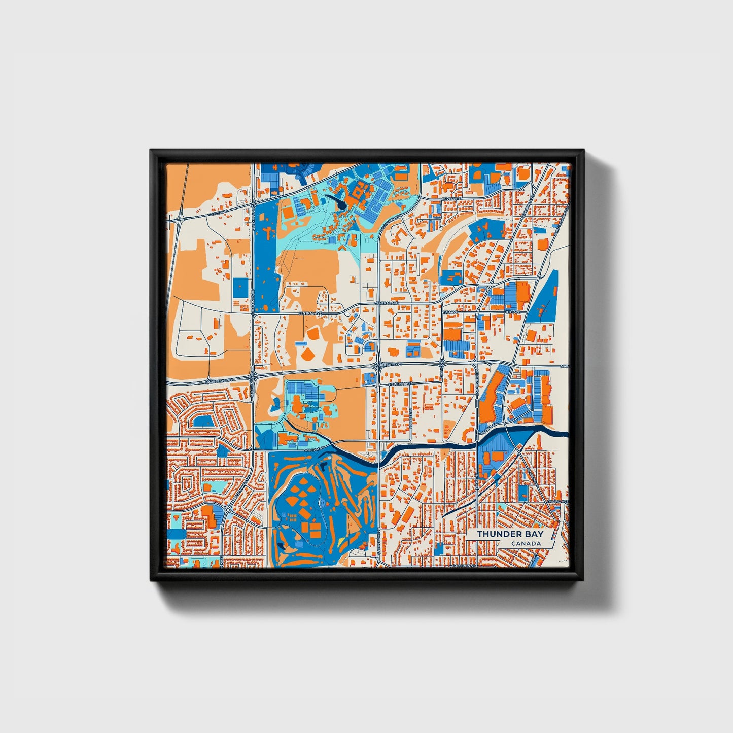 Thunder Bay Canada Colorful City Map Canvas Print • Black Framed