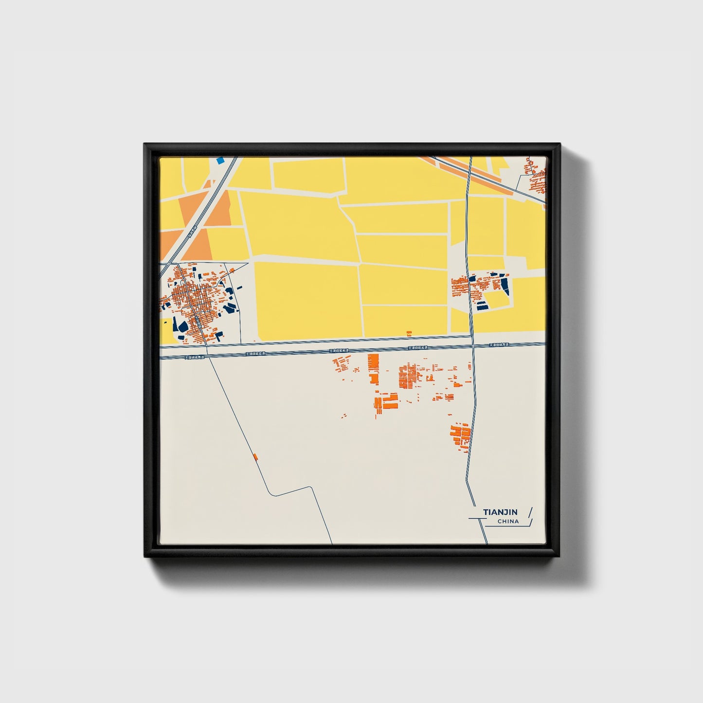 Tianjin China Colorful City Map Canvas Print • Black Framed