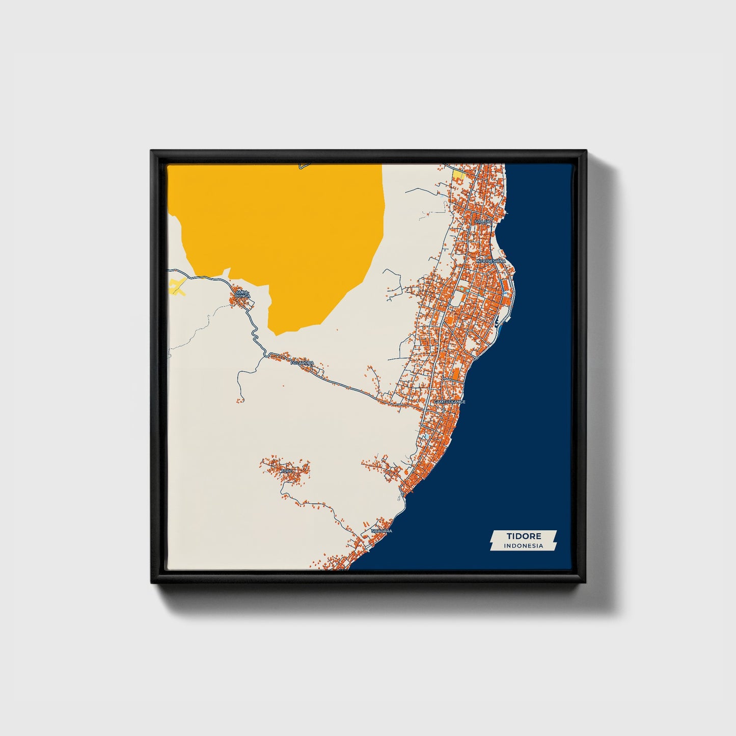 Tidore Indonesia Colorful City Map Canvas Print • Black Framed