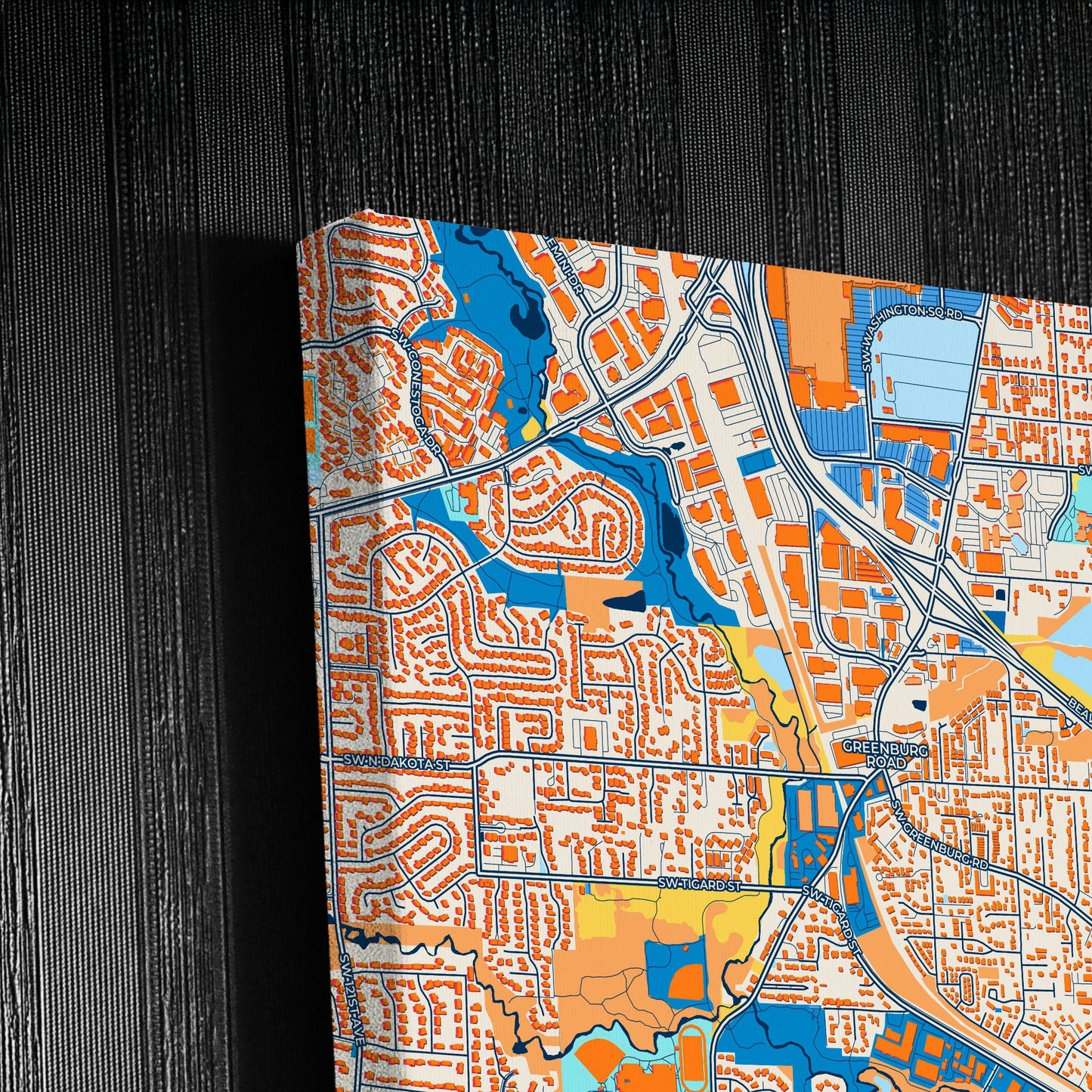 Tigard Oregon Colorful City Map Canvas Print Detail