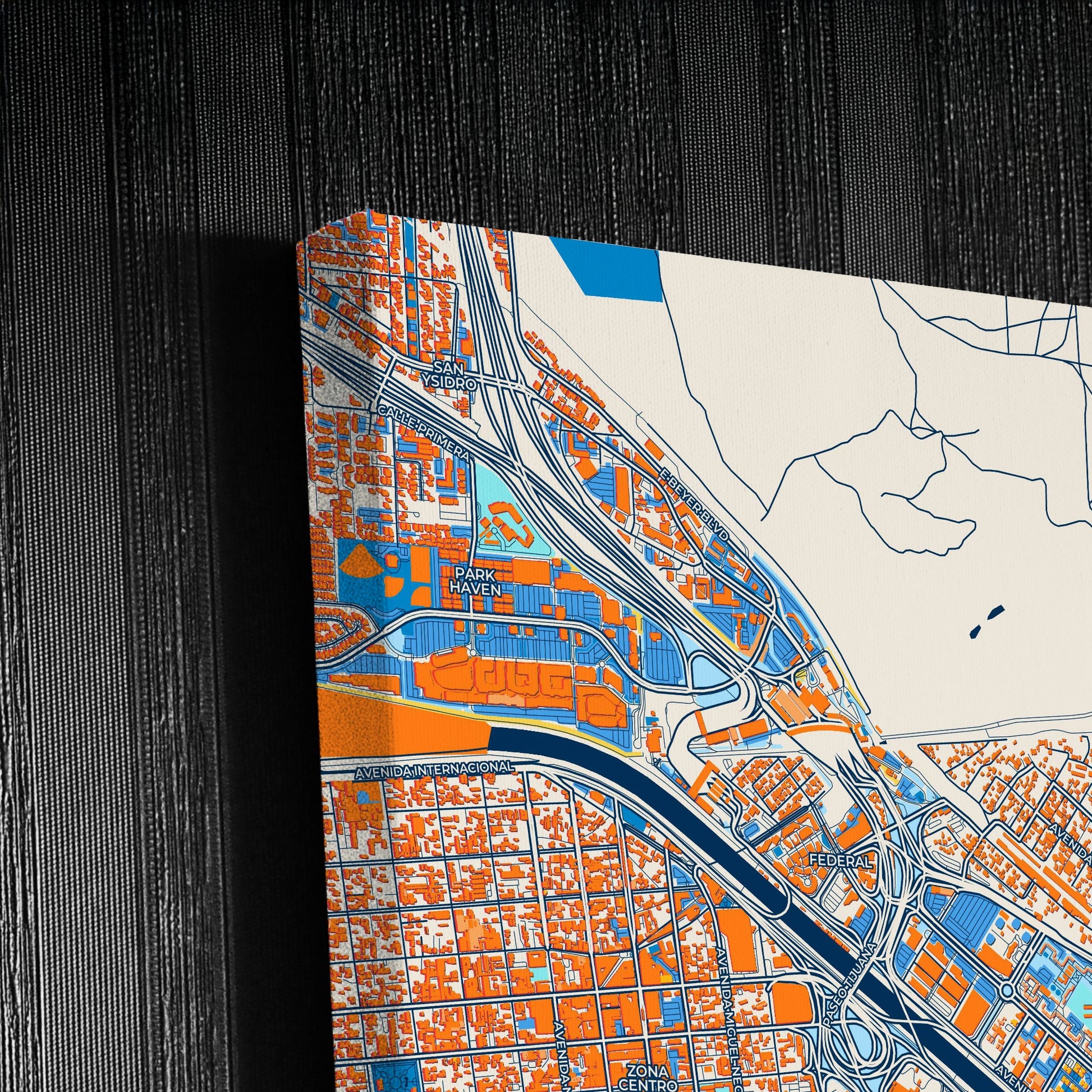 Tijuana Mexico Colorful City Map Canvas Print Detail