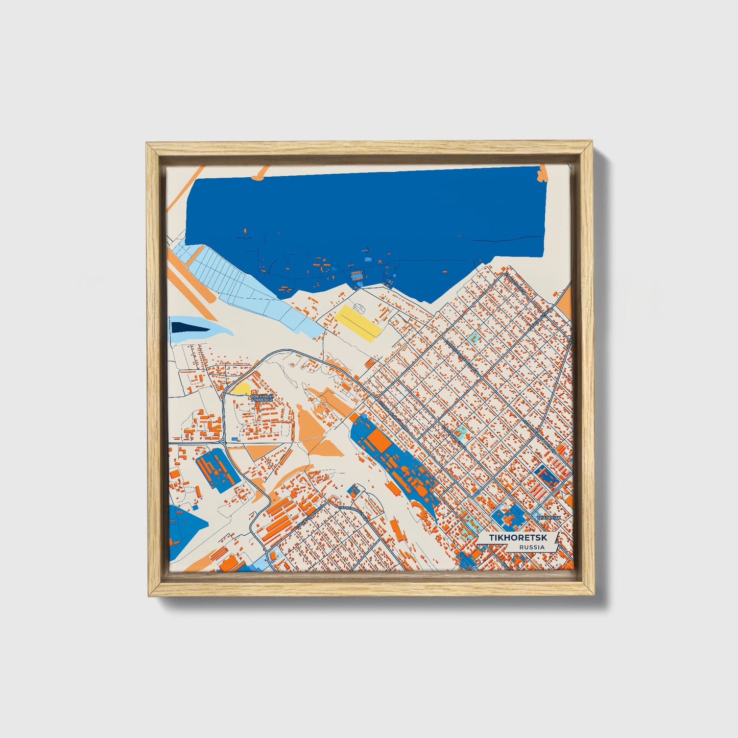 Тихорецк Russia Colorful City Map Canvas Print • Natural Wooden Framed