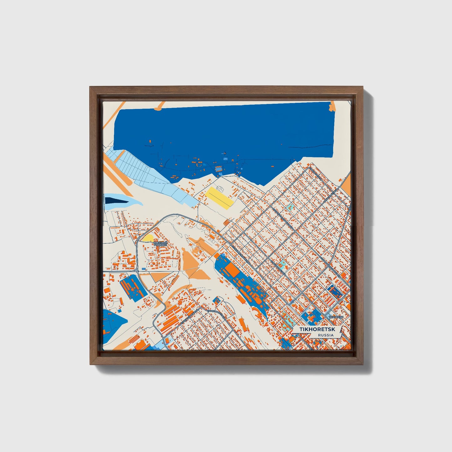 Тихорецк Russia Colorful City Map Canvas Print • Dark Wooden Framed